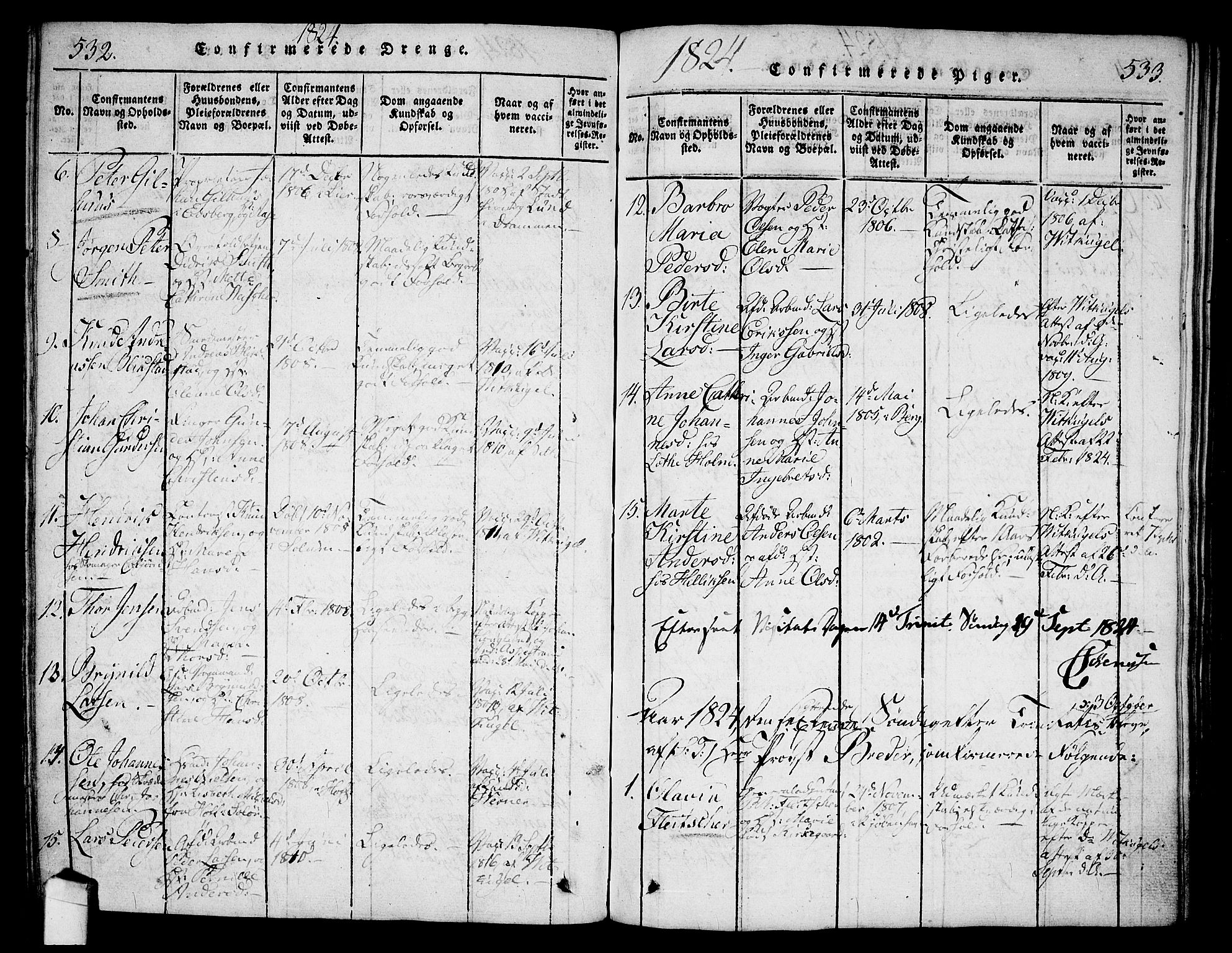 Halden prestekontor Kirkebøker, AV/SAO-A-10909/G/Ga/L0001: Parish register (copy) no. 1, 1815-1833, p. 532-533