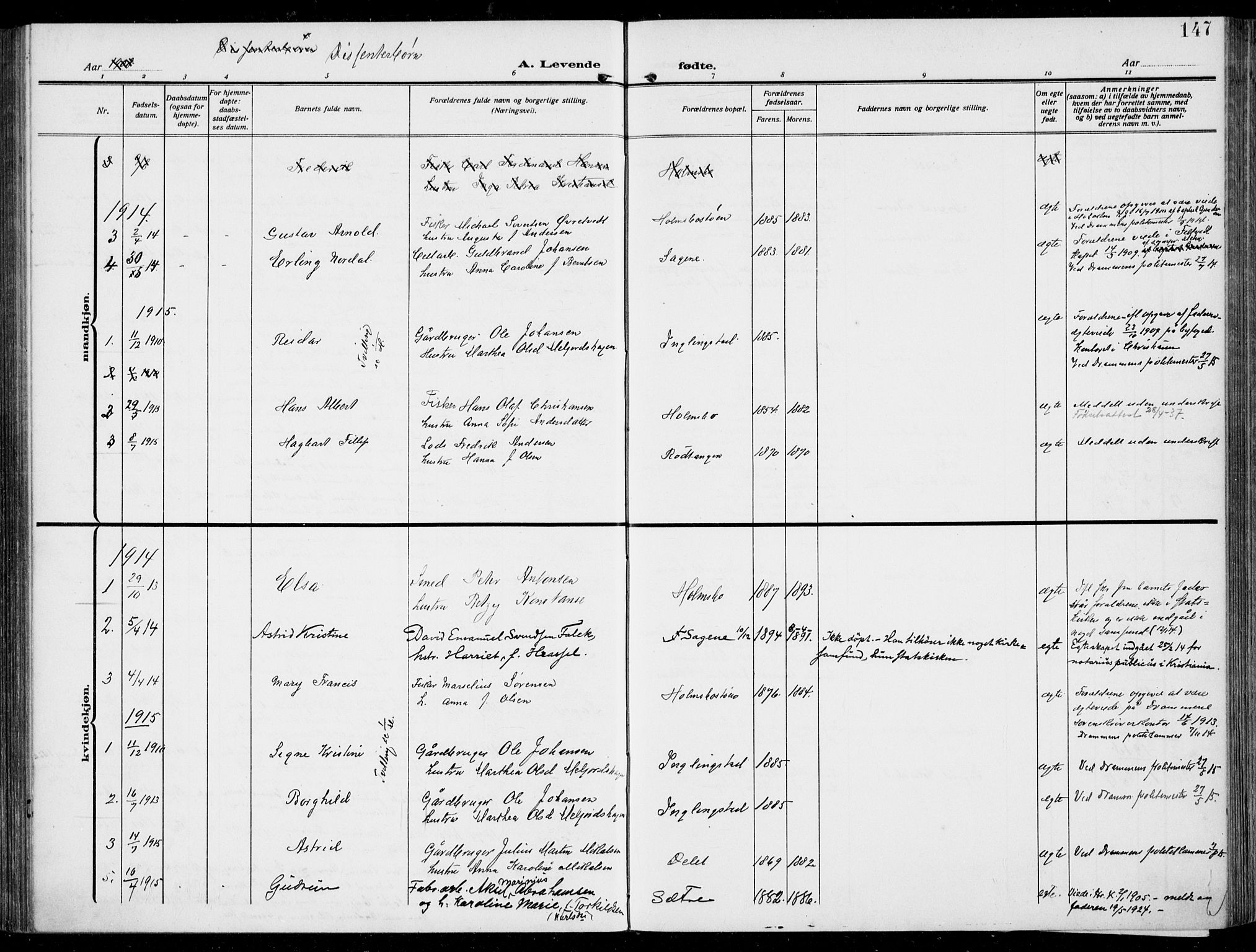 Hurum kirkebøker, SAKO/A-229/F/Fa/L0016: Parish register (official) no. 16, 1899-1918, p. 147