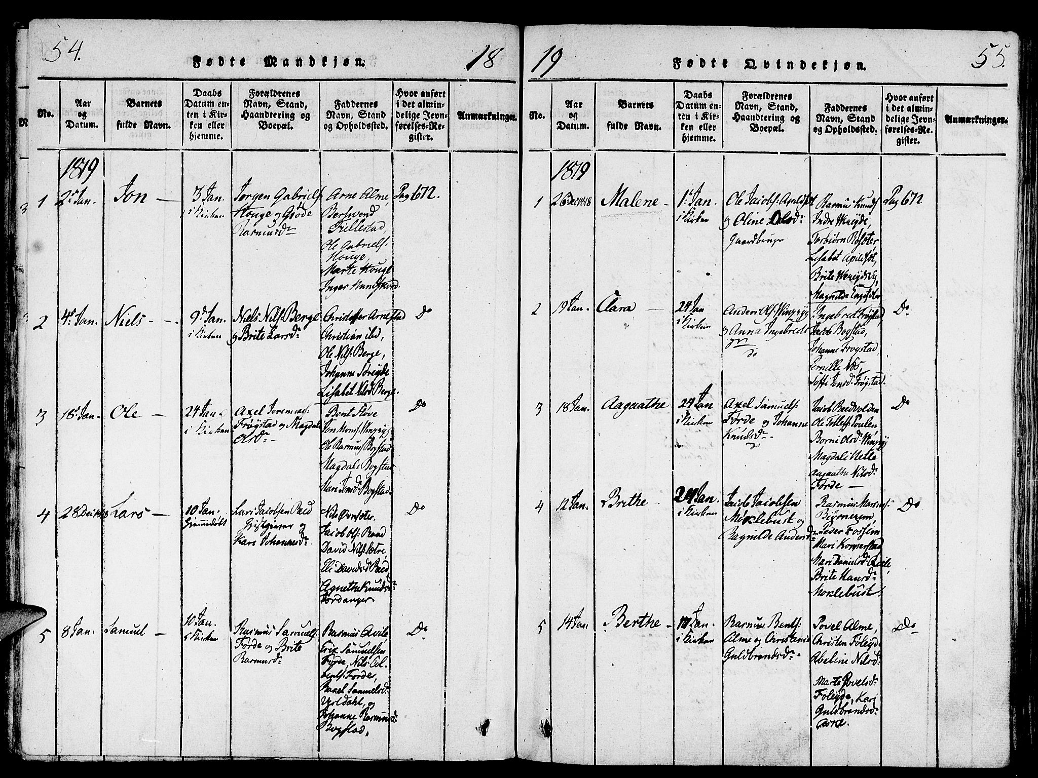 Gloppen sokneprestembete, AV/SAB-A-80101/H/Haa/Haaa/L0006: Parish register (official) no. A 6, 1816-1826, p. 54-55