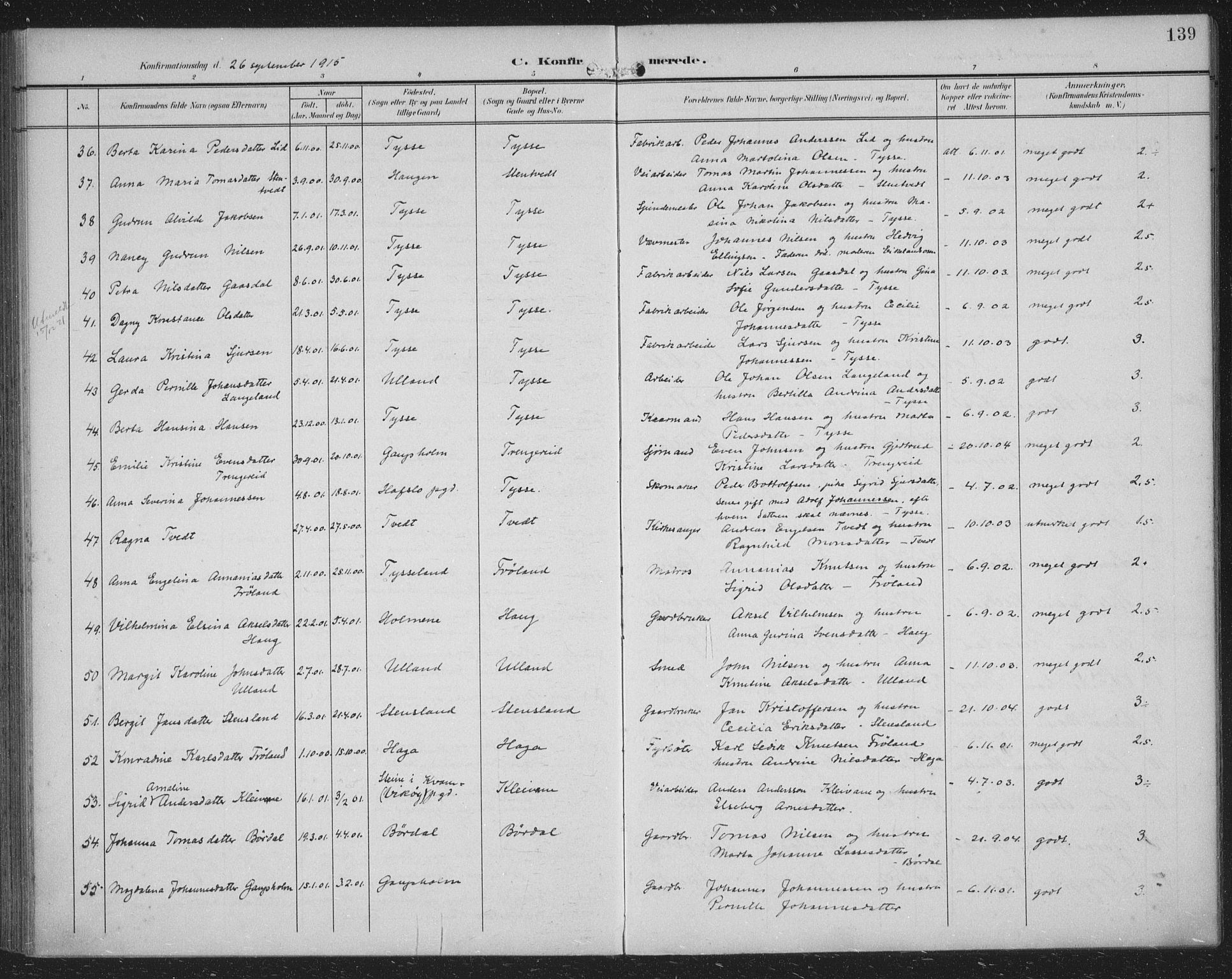 Samnanger Sokneprestembete, AV/SAB-A-77501/H/Haa: Parish register (official) no. A 2, 1902-1918, p. 139