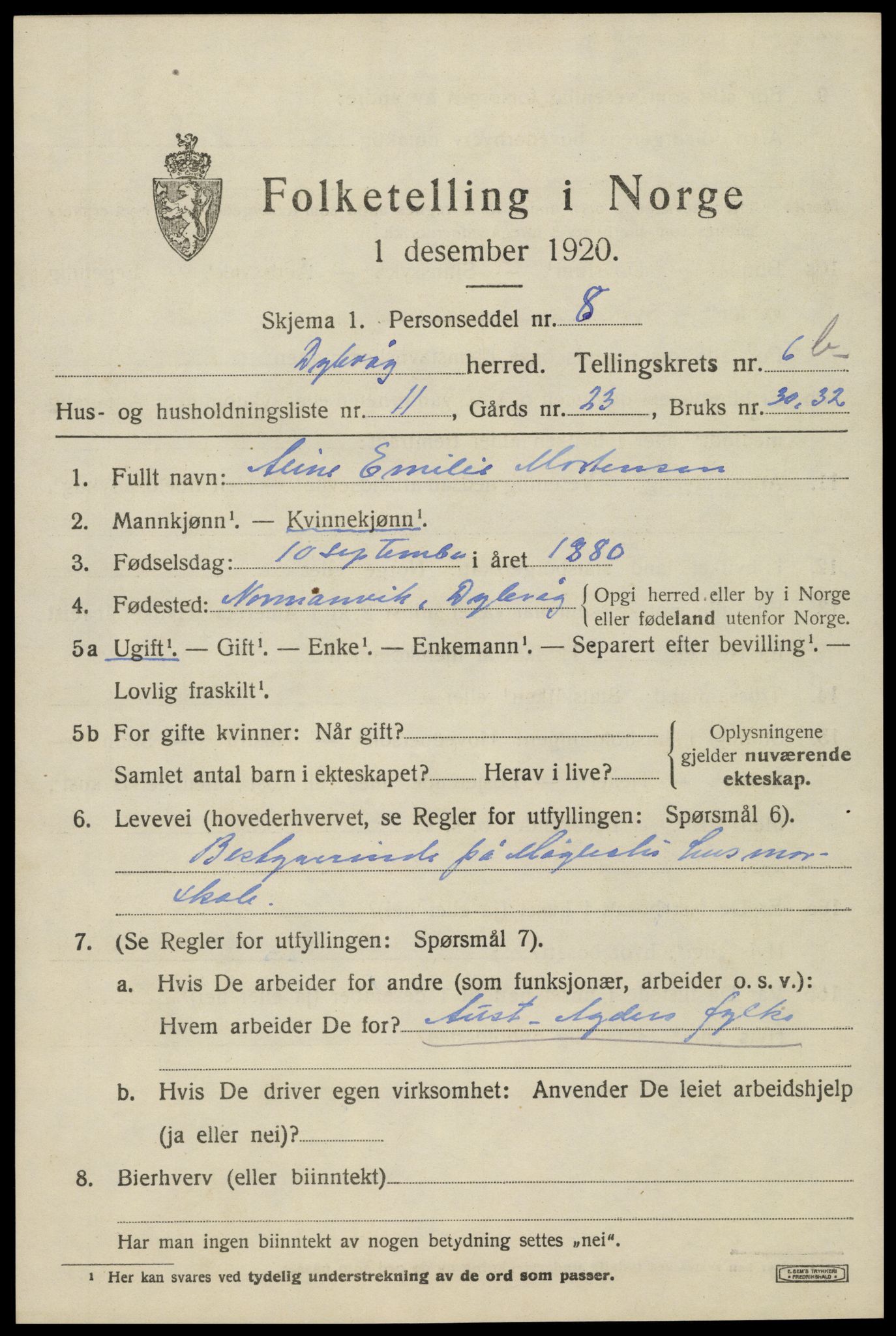 SAK, 1920 census for Dypvåg, 1920, p. 5541