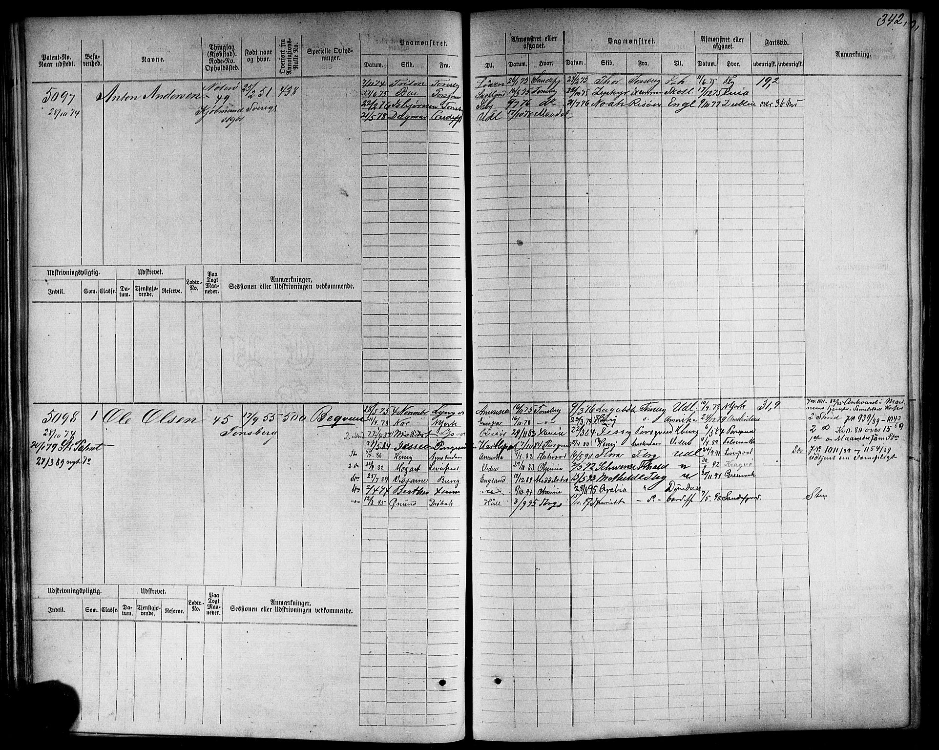 Tønsberg innrulleringskontor, AV/SAKO-A-786/F/Fc/Fcb/L0005: Hovedrulle Patent nr. 4415-5616, 1871, p. 345