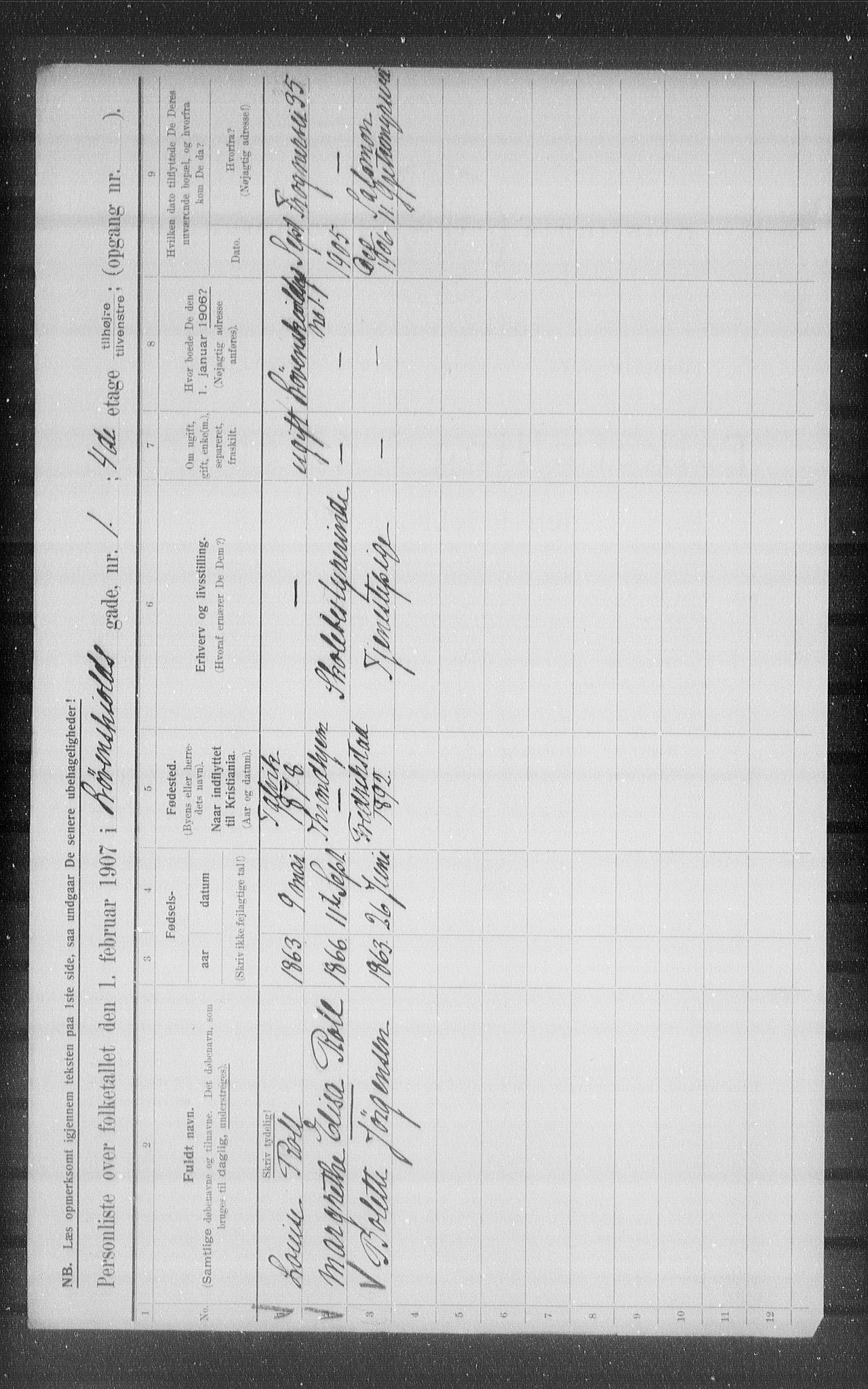 OBA, Municipal Census 1907 for Kristiania, 1907, p. 30067