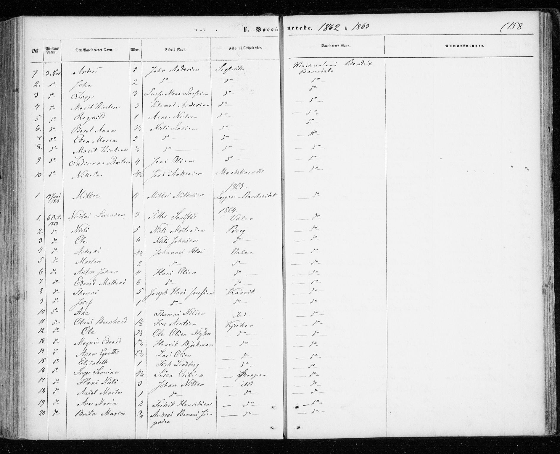 Skjervøy sokneprestkontor, SATØ/S-1300/H/Ha/Haa/L0011kirke: Parish register (official) no. 11, 1861-1877, p. 158
