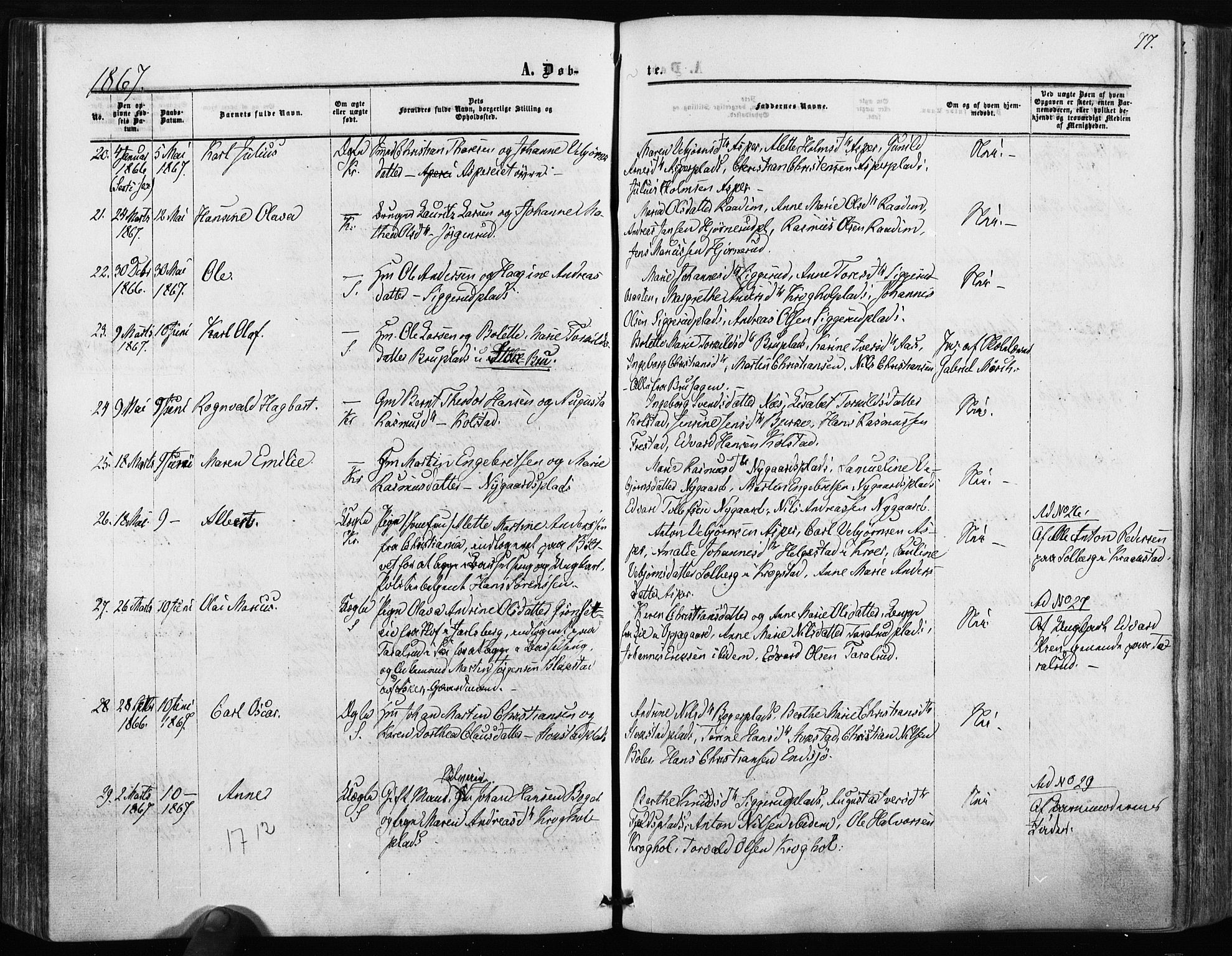 Kråkstad prestekontor Kirkebøker, SAO/A-10125a/F/Fa/L0007: Parish register (official) no. I 7, 1858-1870, p. 77