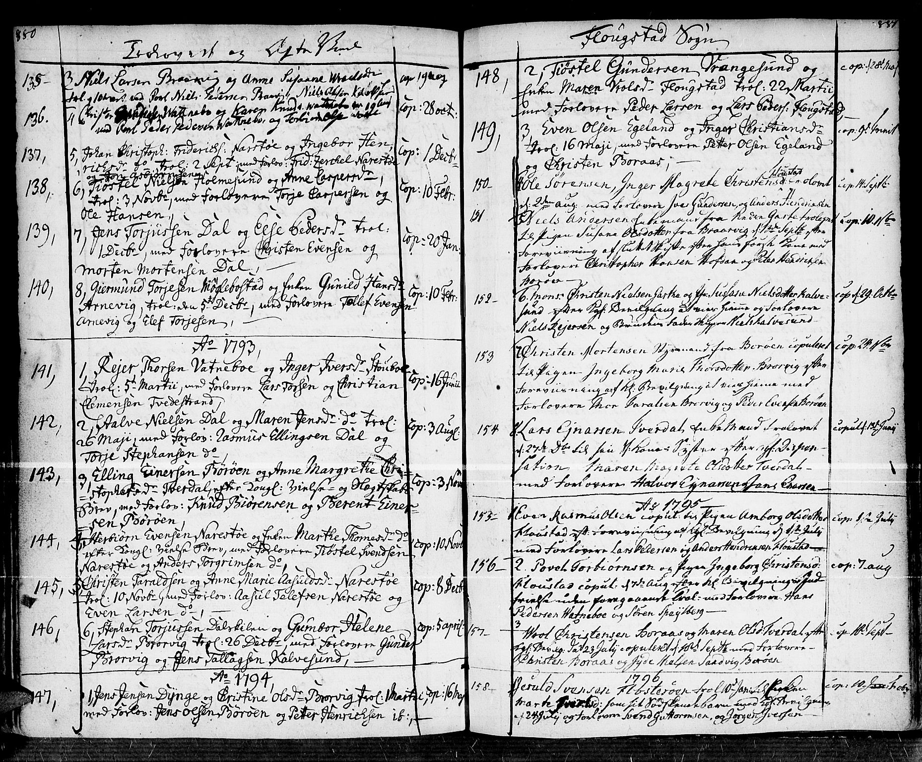 Dypvåg sokneprestkontor, SAK/1111-0007/F/Fa/Faa/L0001: Parish register (official) no. A 1 /2, 1765-1798, p. 880-881