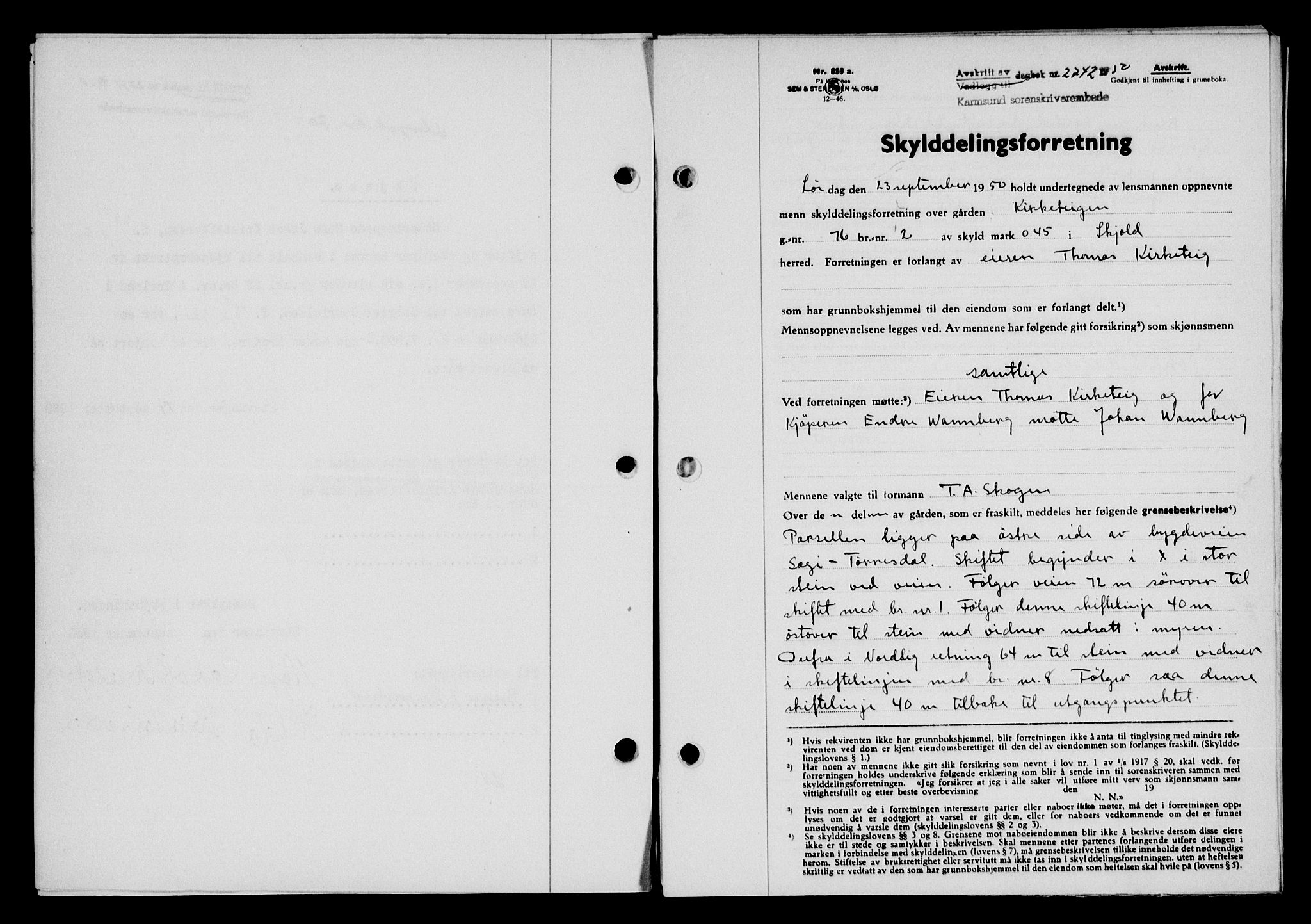 Karmsund sorenskriveri, SAST/A-100311/01/II/IIB/L0101: Mortgage book no. 81A, 1950-1951, Diary no: : 2742/1950