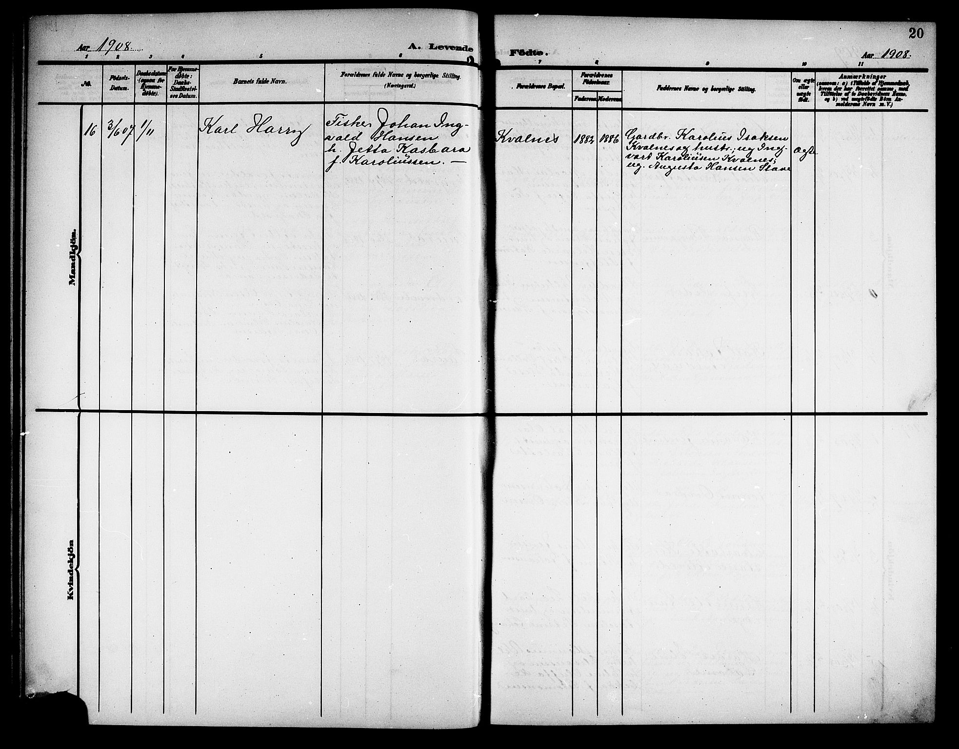 Ministerialprotokoller, klokkerbøker og fødselsregistre - Nordland, SAT/A-1459/897/L1414: Parish register (copy) no. 897C04, 1904-1915, p. 20