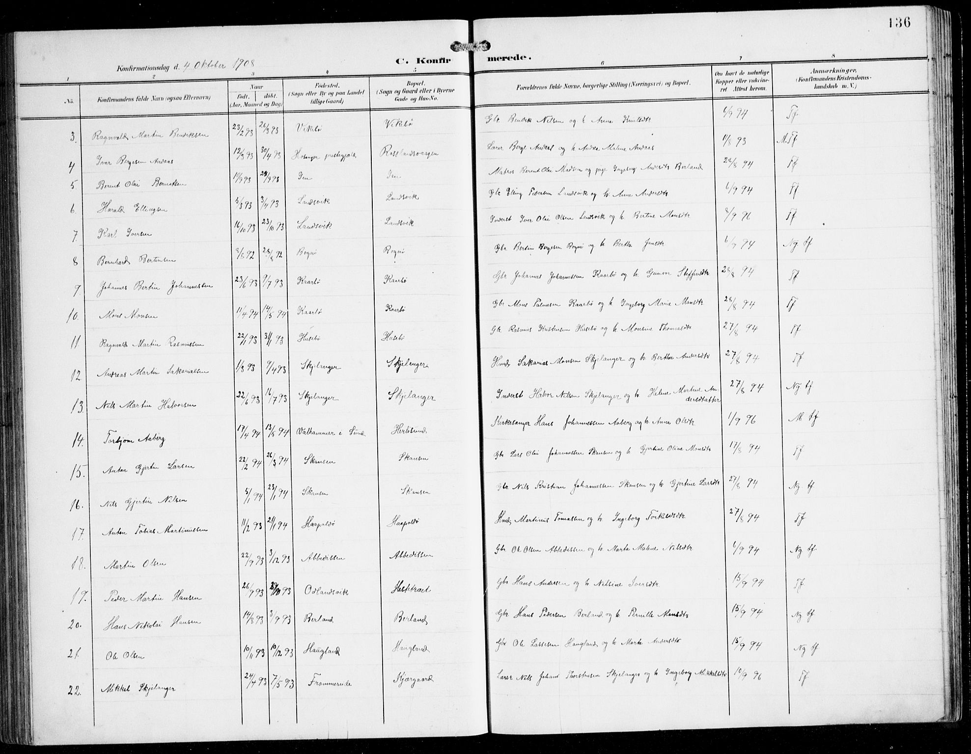 Herdla Sokneprestembete, AV/SAB-A-75701/H/Hab: Parish register (copy) no. C 1, 1900-1913, p. 136