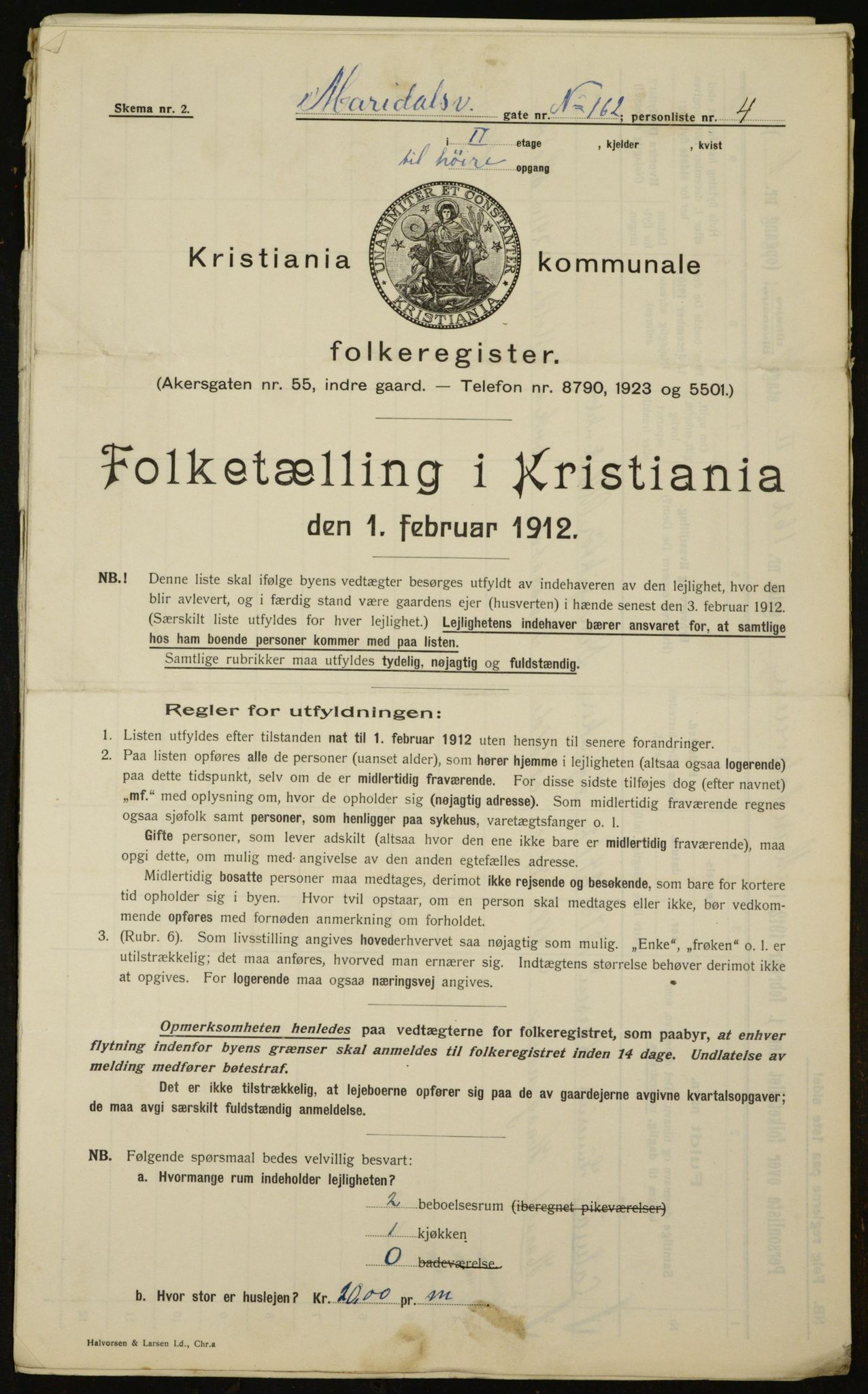 OBA, Municipal Census 1912 for Kristiania, 1912, p. 62643