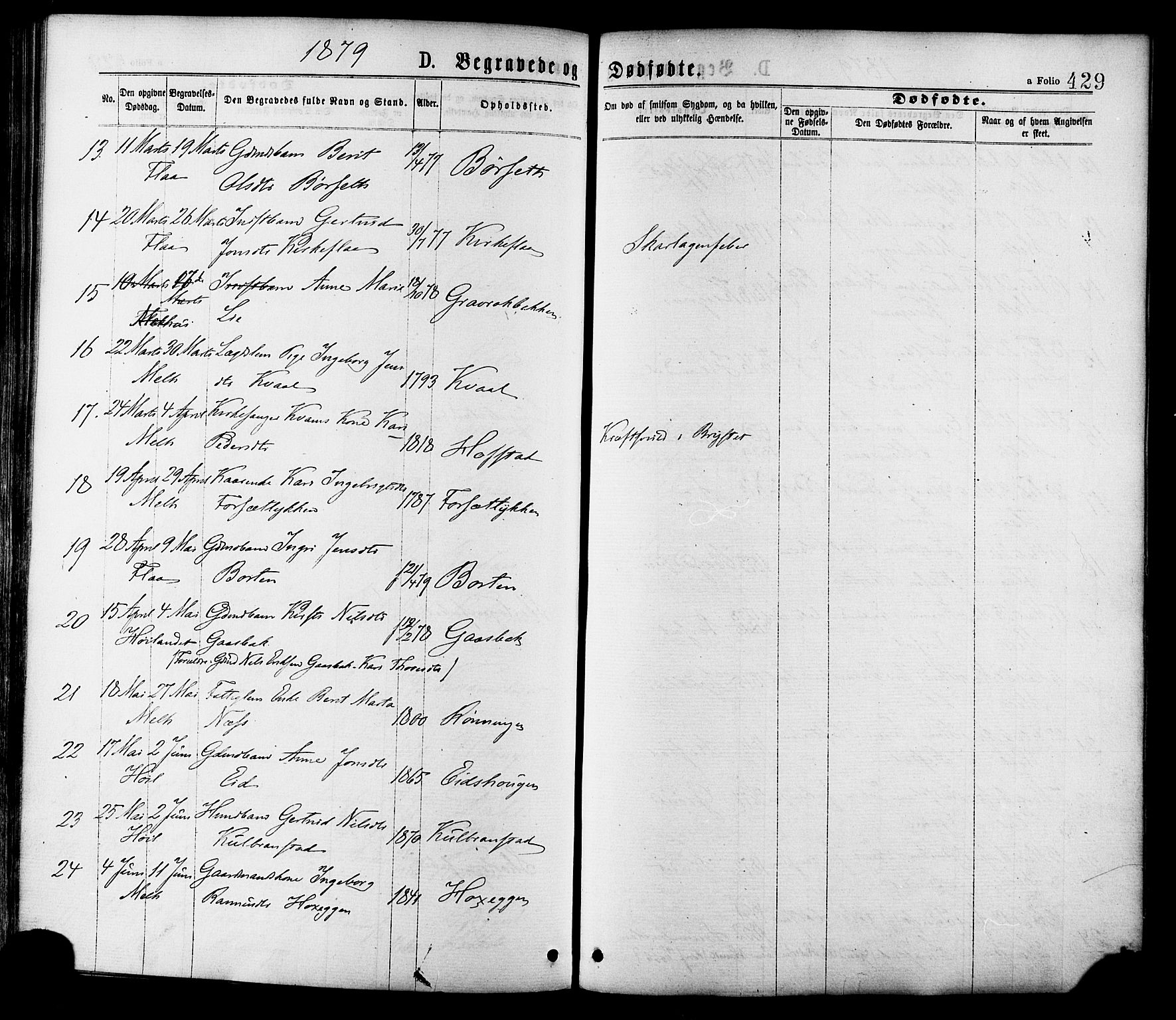 Ministerialprotokoller, klokkerbøker og fødselsregistre - Sør-Trøndelag, AV/SAT-A-1456/691/L1079: Parish register (official) no. 691A11, 1873-1886, p. 429