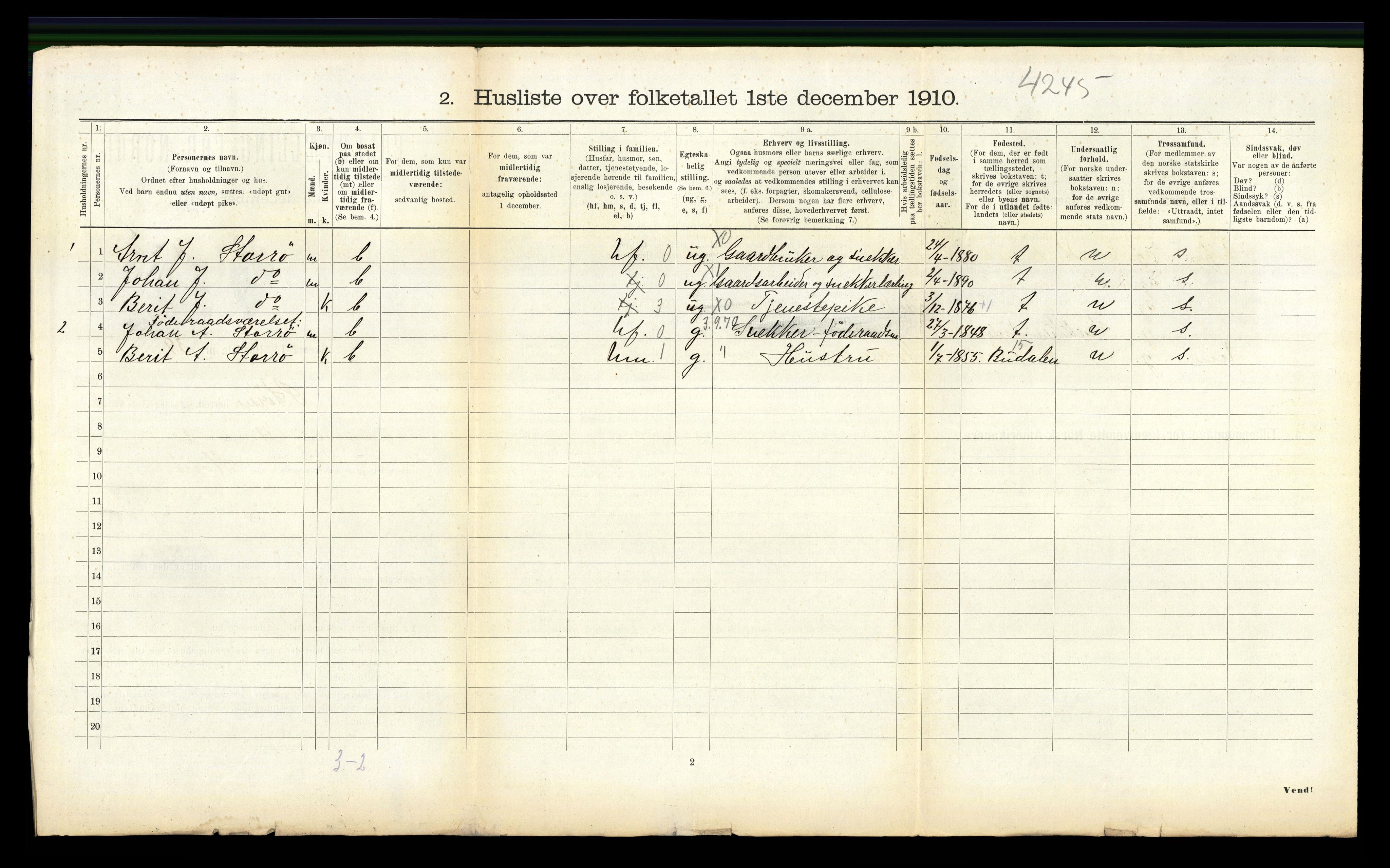 RA, 1910 census for Støren, 1910, p. 231