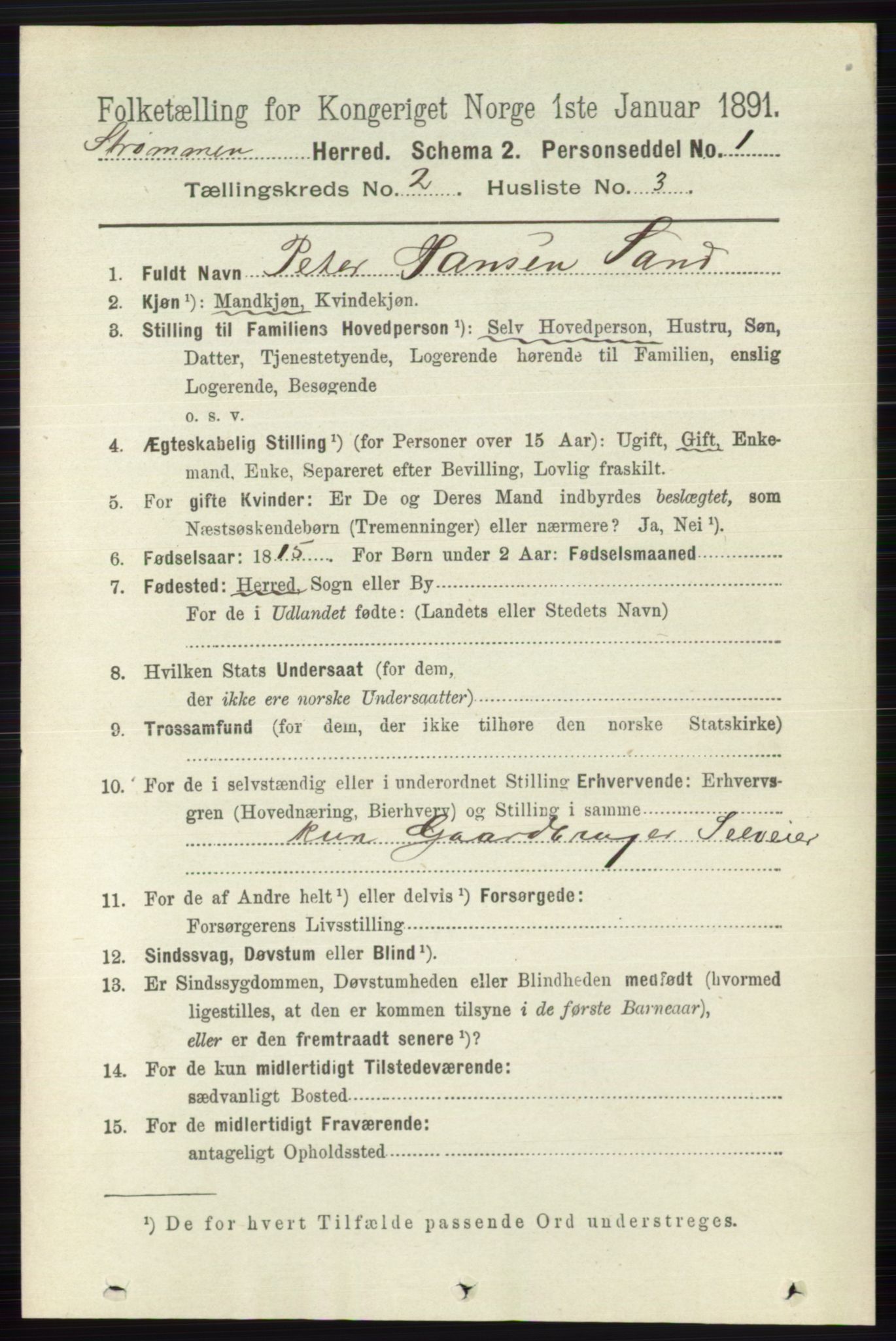 RA, 1891 census for 0711 Strømm, 1891, p. 706