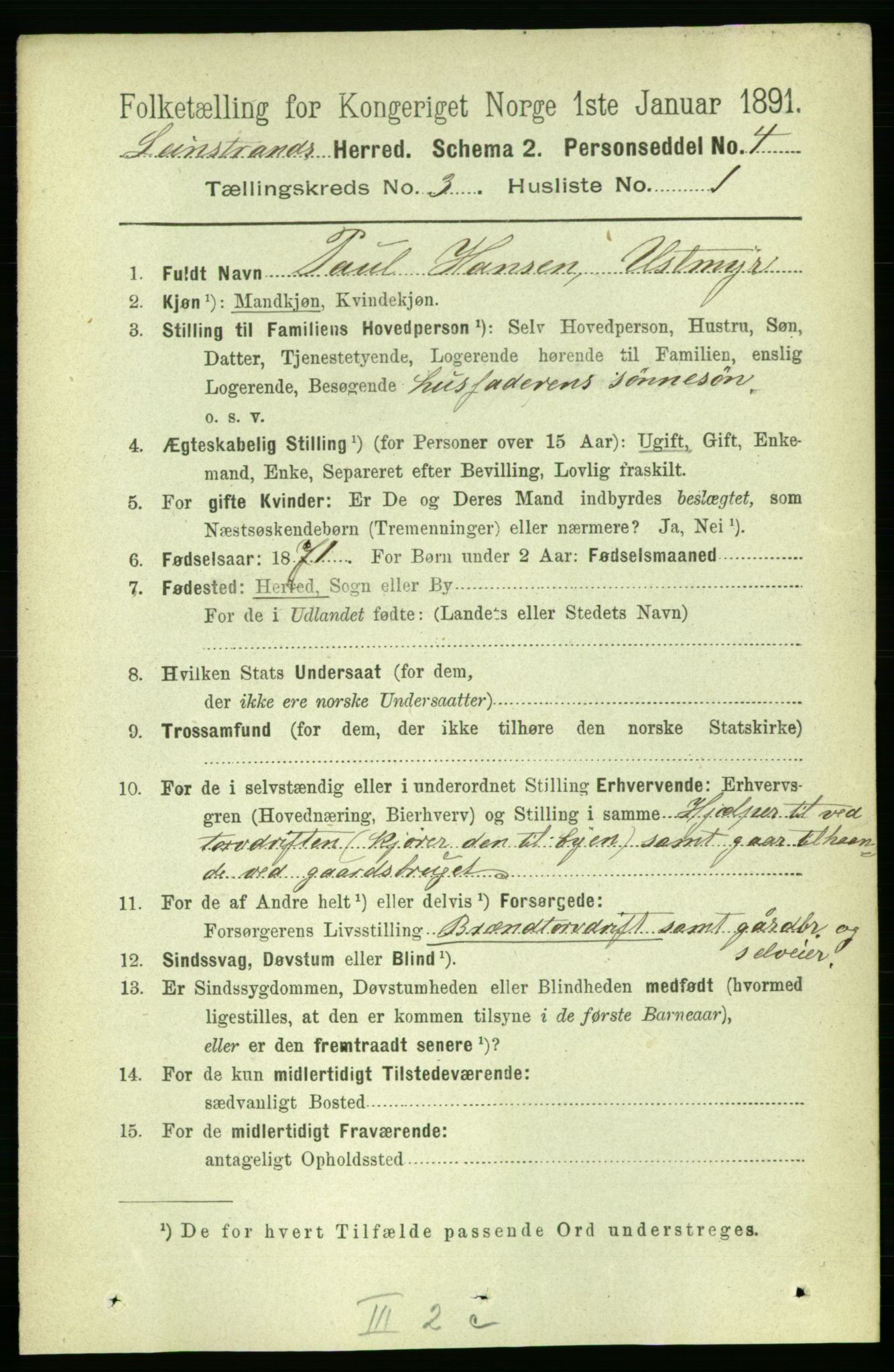 RA, 1891 census for 1654 Leinstrand, 1891, p. 1009