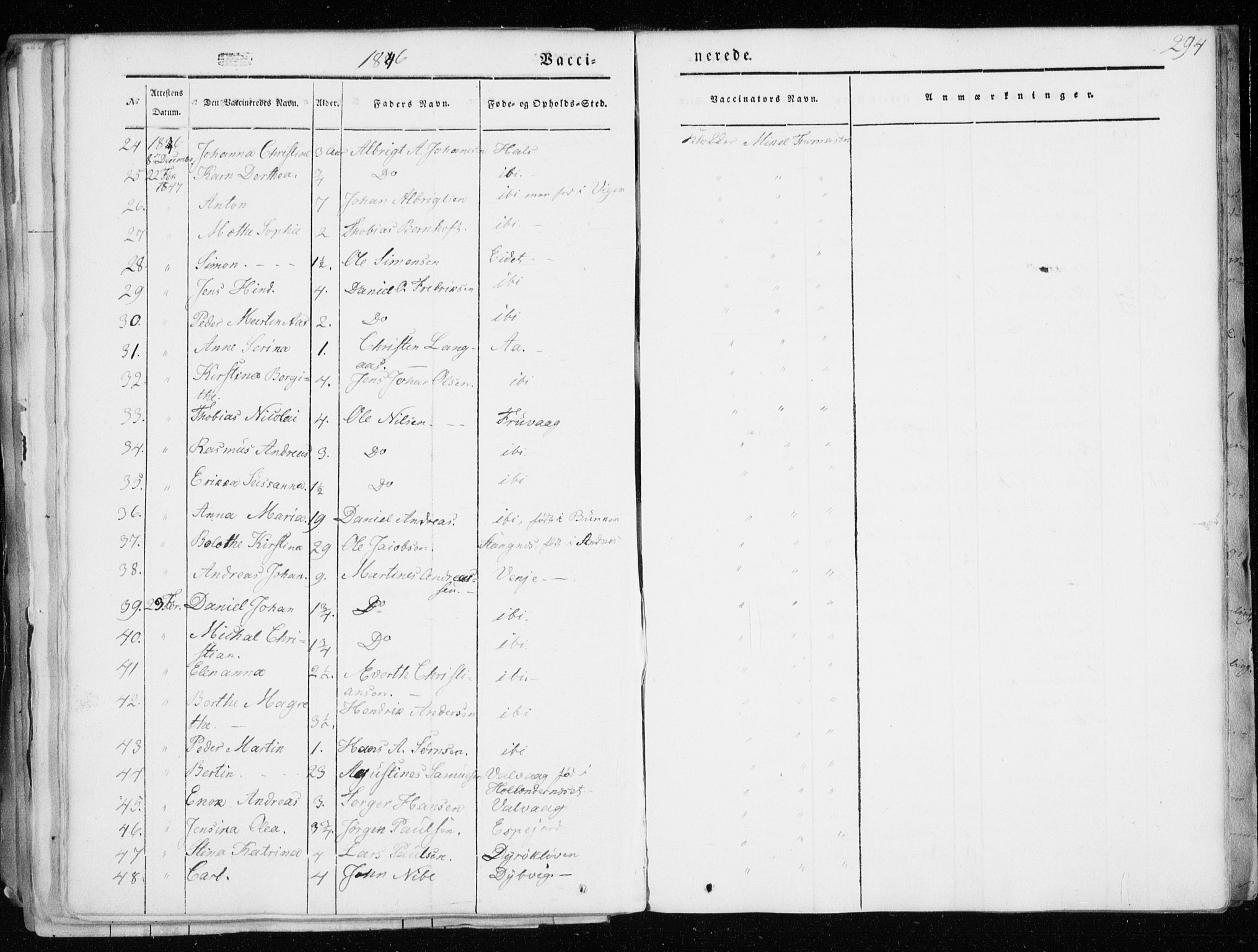 Tranøy sokneprestkontor, AV/SATØ-S-1313/I/Ia/Iaa/L0006kirke: Parish register (official) no. 6, 1844-1855, p. 294