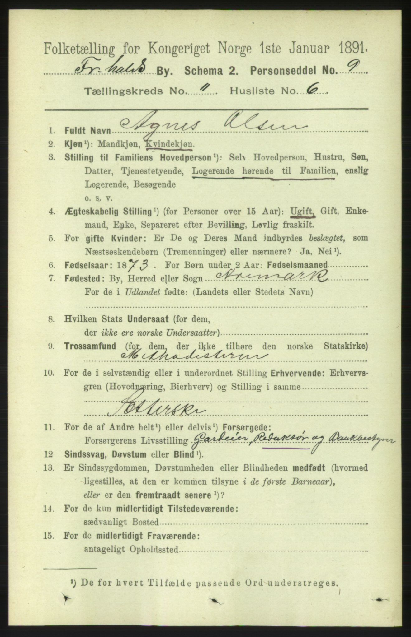 RA, 1891 census for 0101 Fredrikshald, 1891, p. 7701