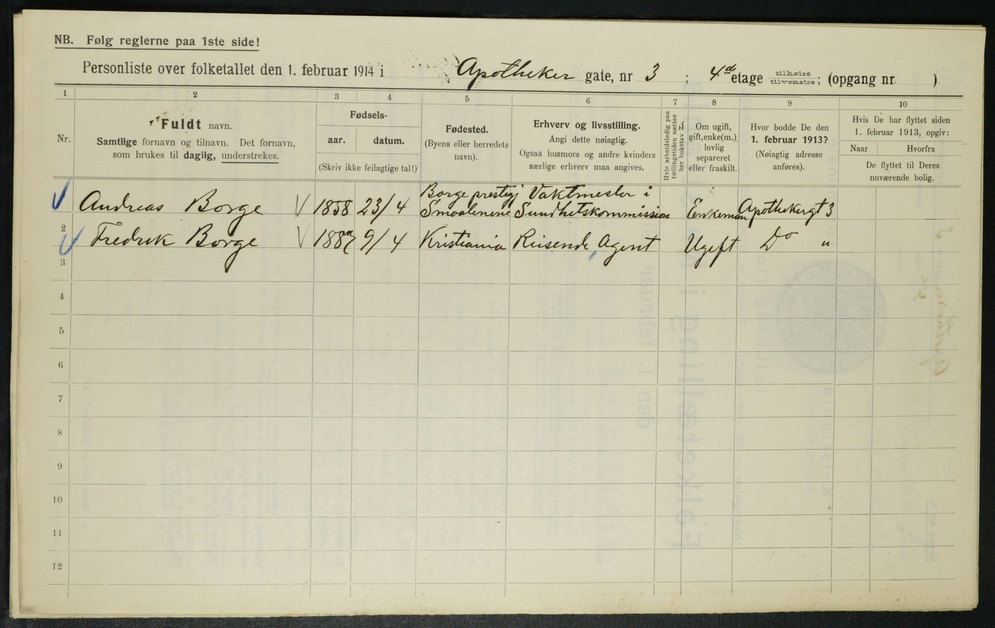 OBA, Municipal Census 1914 for Kristiania, 1914, p. 1426