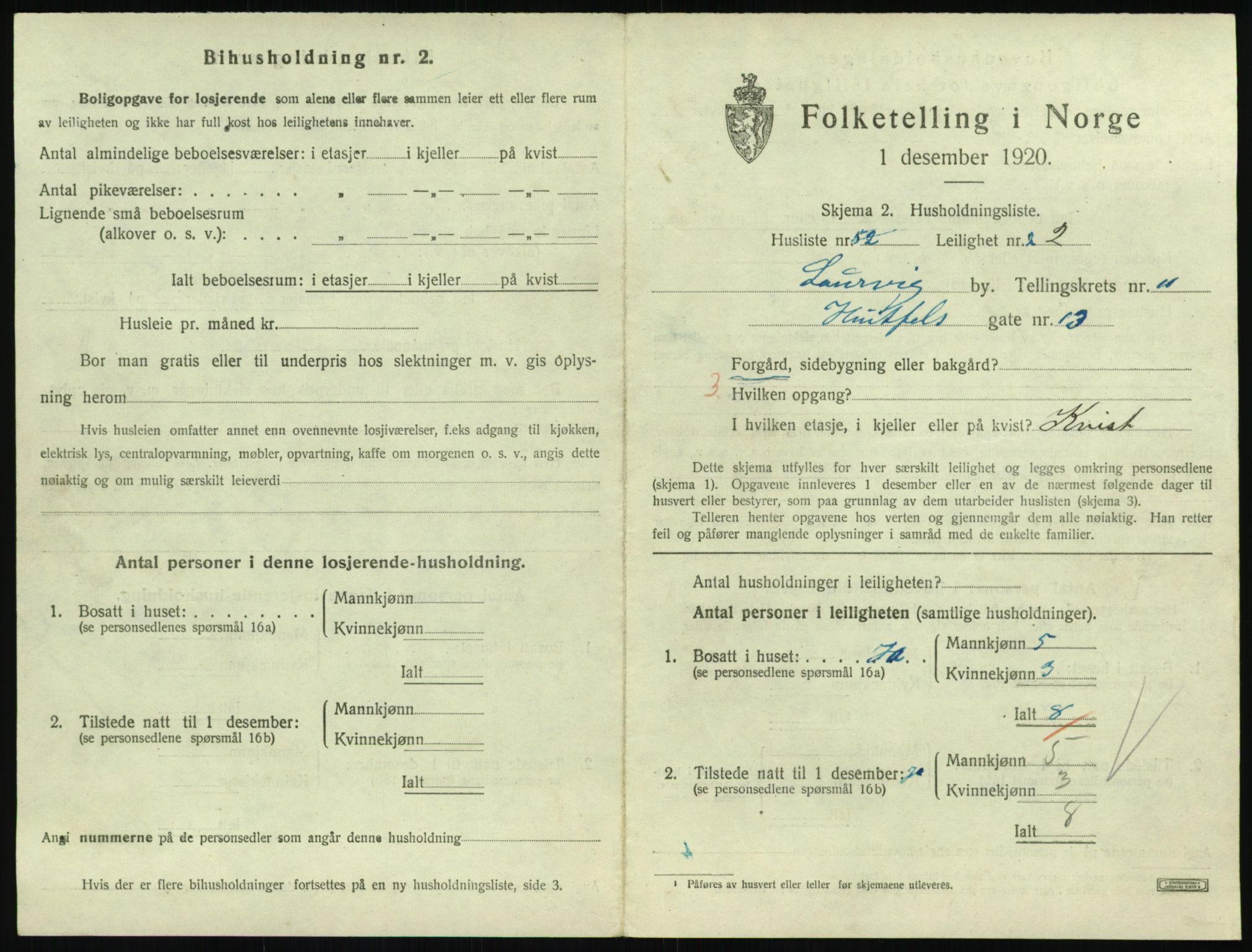 SAKO, 1920 census for Larvik, 1920, p. 8128