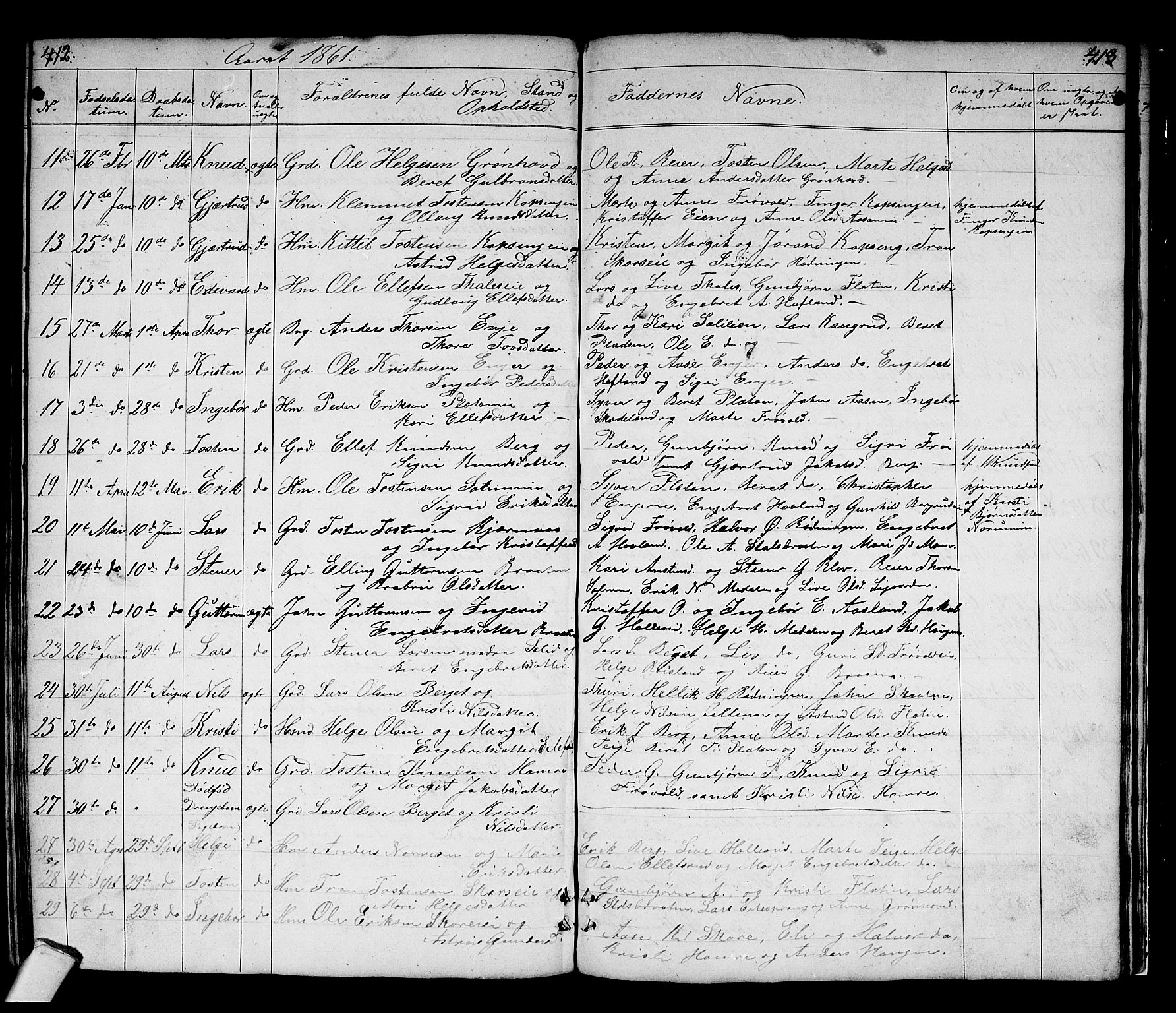 Sigdal kirkebøker, AV/SAKO-A-245/G/Gb/L0001: Parish register (copy) no. II 1, 1841-1874, p. 412-413