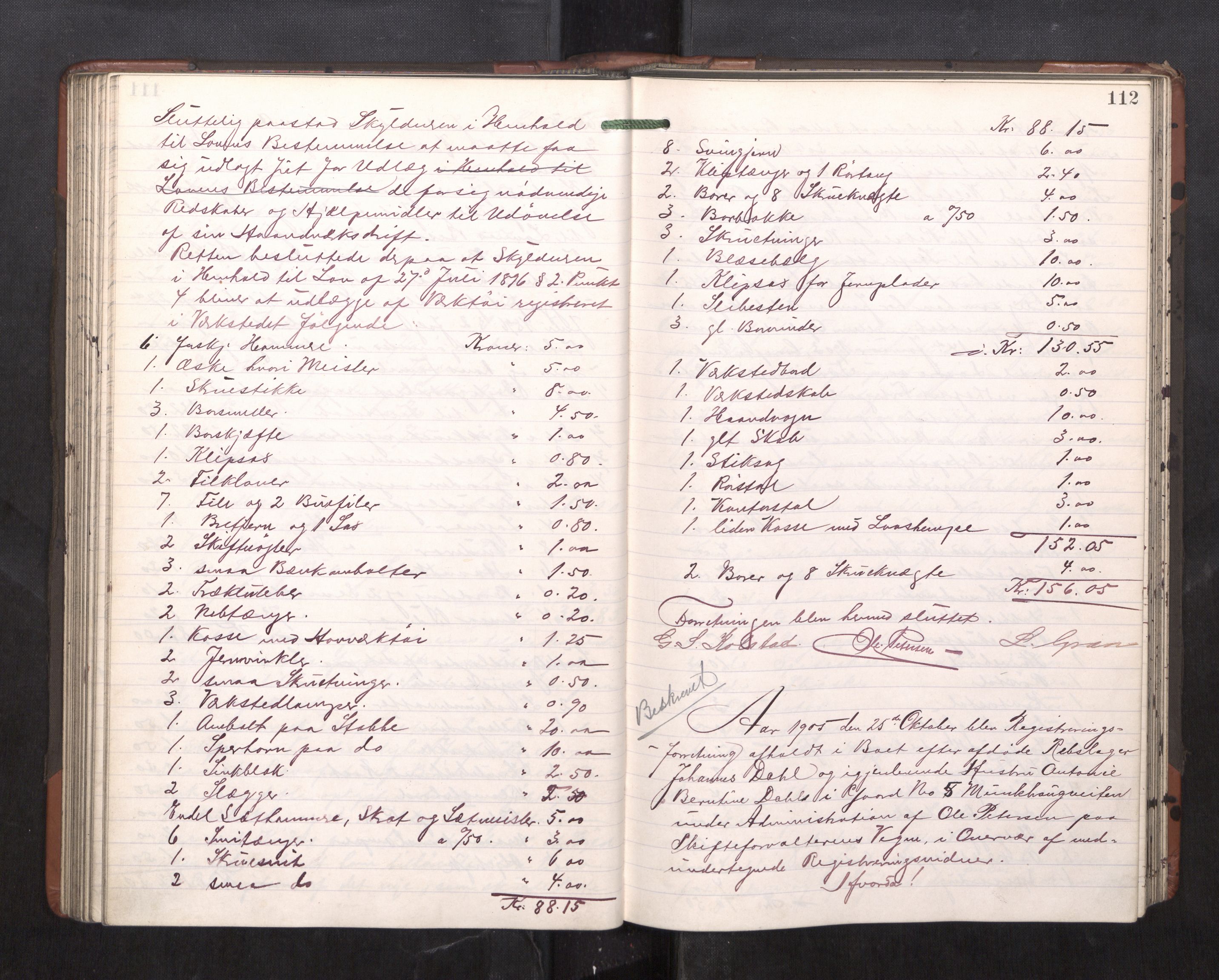 Trondheim byfogd, AV/SAT-A-0003/1/3/3C/L0023: Skifteregistreringsprotokoll - 11/2-15/5. (u/ register), 1905-1907, p. 112