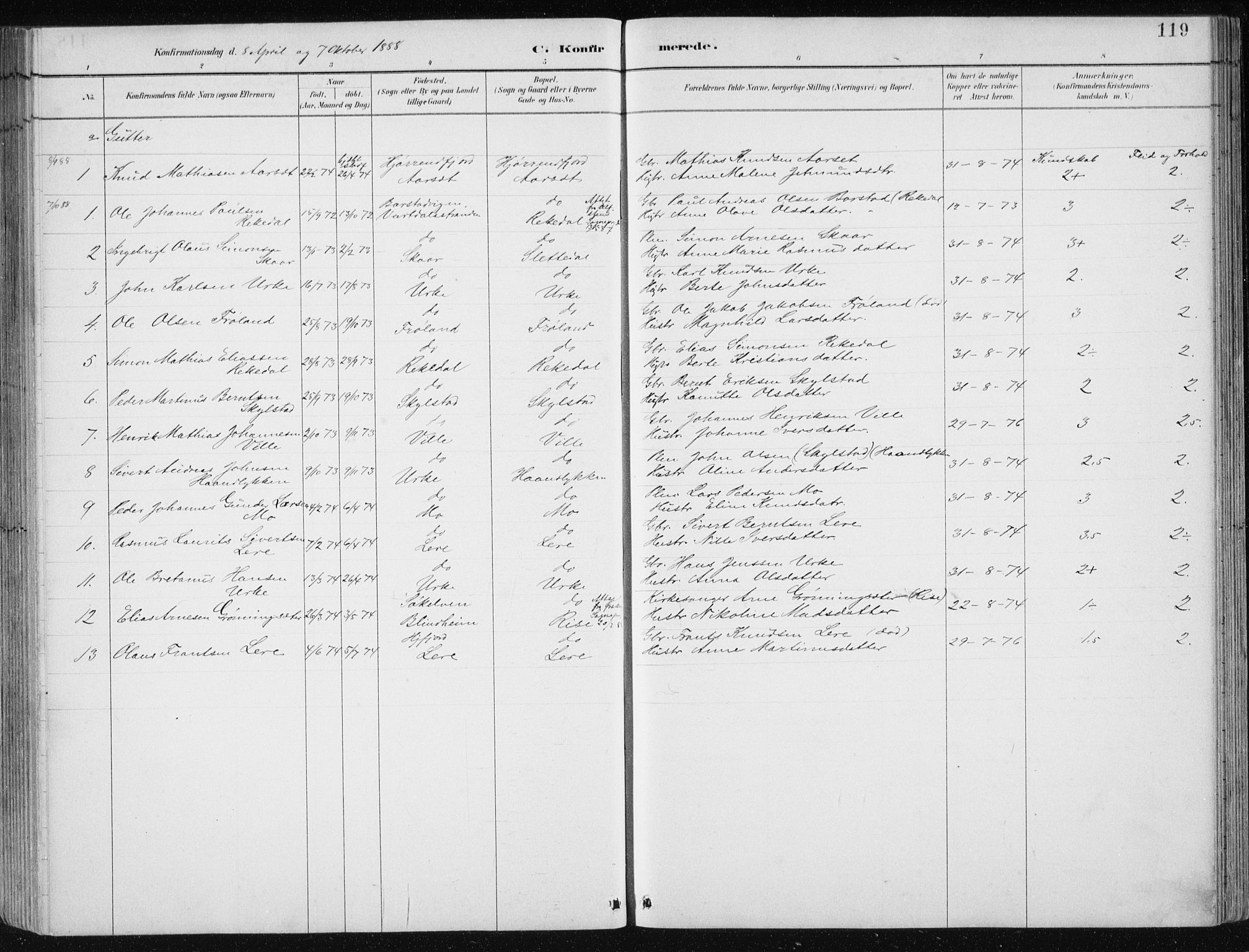 Ministerialprotokoller, klokkerbøker og fødselsregistre - Møre og Romsdal, AV/SAT-A-1454/515/L0215: Parish register (copy) no. 515C02, 1884-1906, p. 119