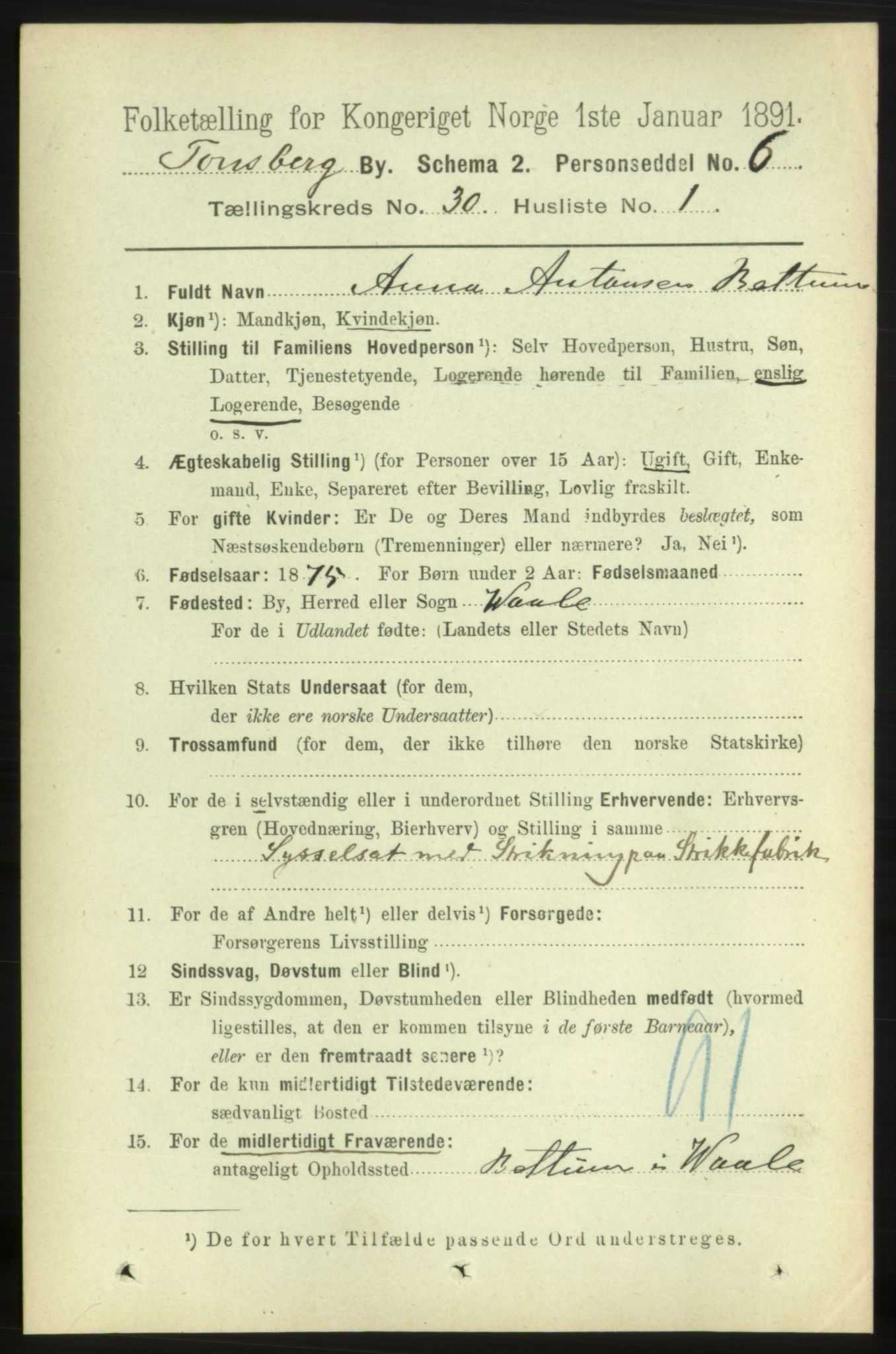 RA, 1891 census for 0705 Tønsberg, 1891, p. 7214