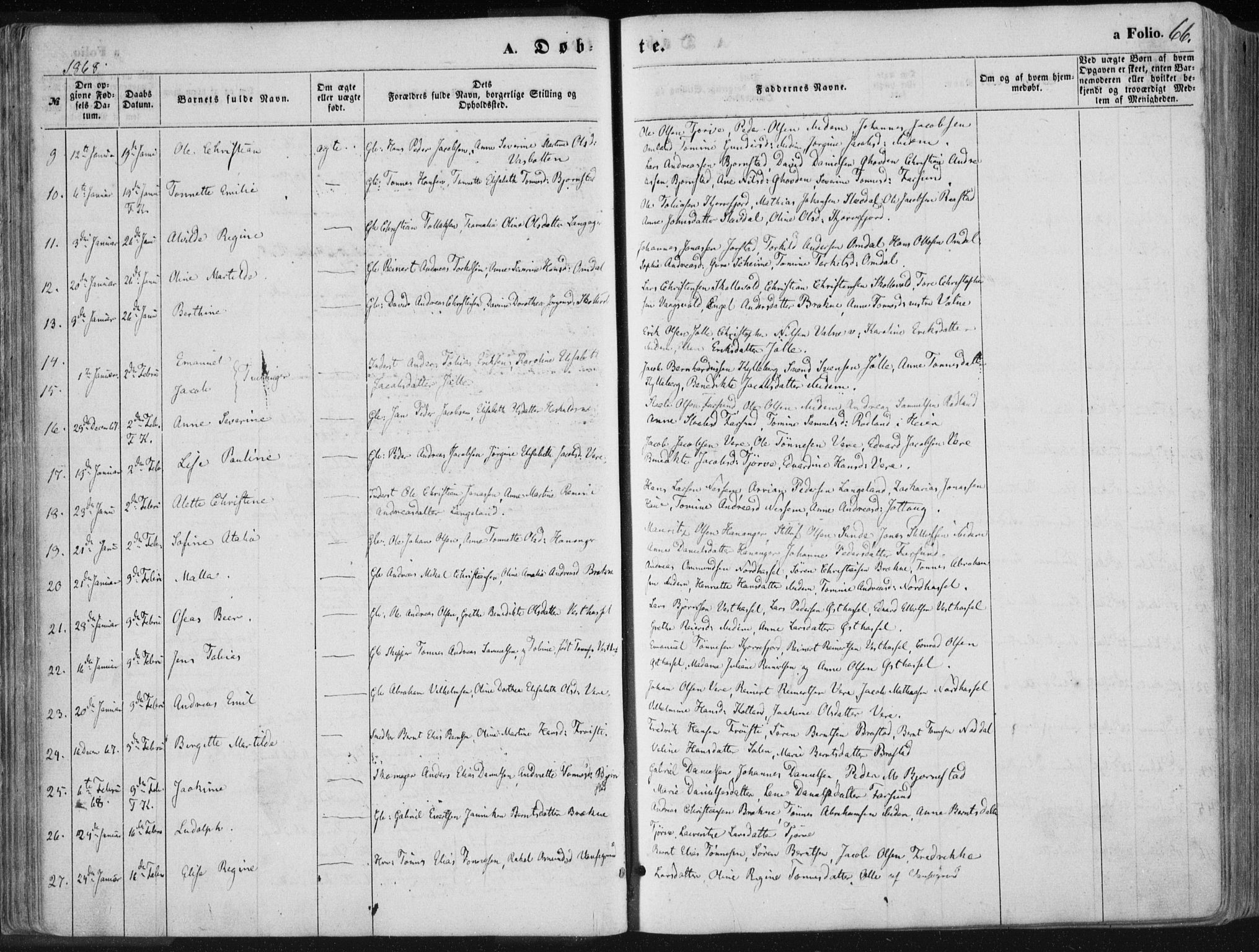 Lista sokneprestkontor, AV/SAK-1111-0027/F/Fa/L0011: Parish register (official) no. A 11, 1861-1878, p. 66