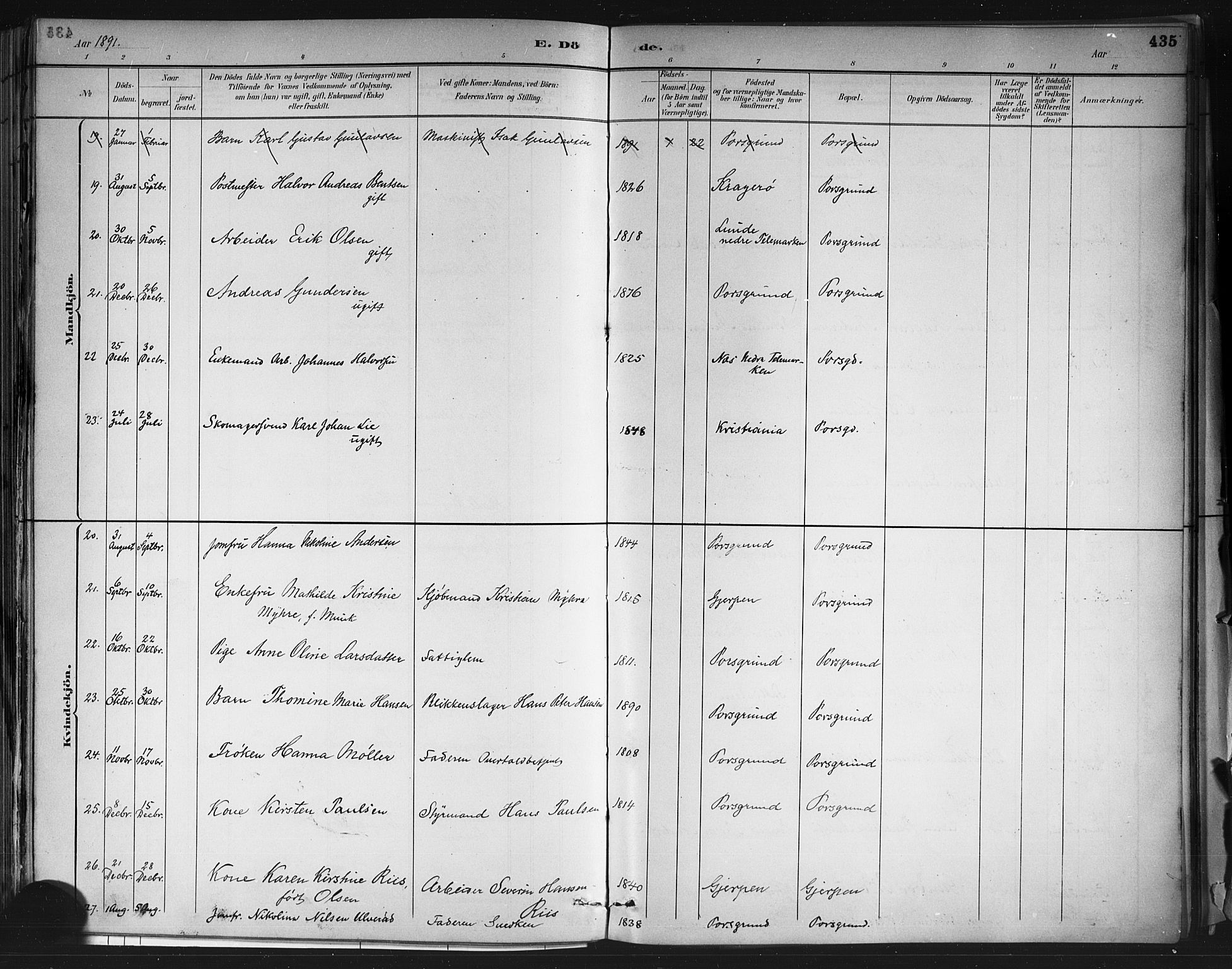 Porsgrunn kirkebøker , SAKO/A-104/G/Gb/L0005: Parish register (copy) no. II 5, 1883-1915, p. 435