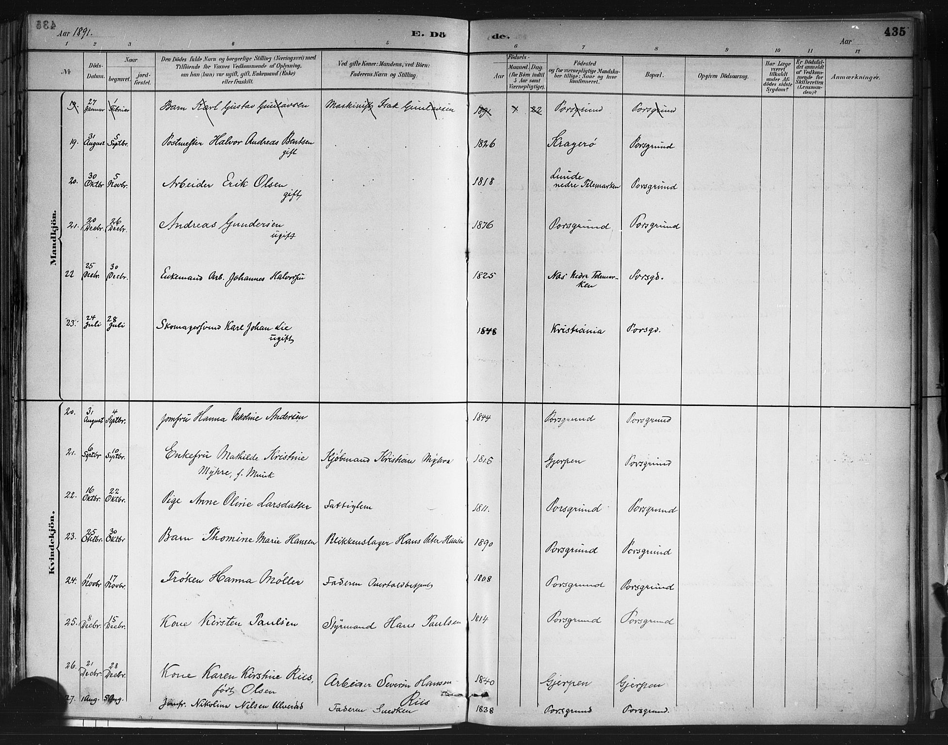 Porsgrunn kirkebøker , AV/SAKO-A-104/G/Gb/L0005: Parish register (copy) no. II 5, 1883-1915, p. 435