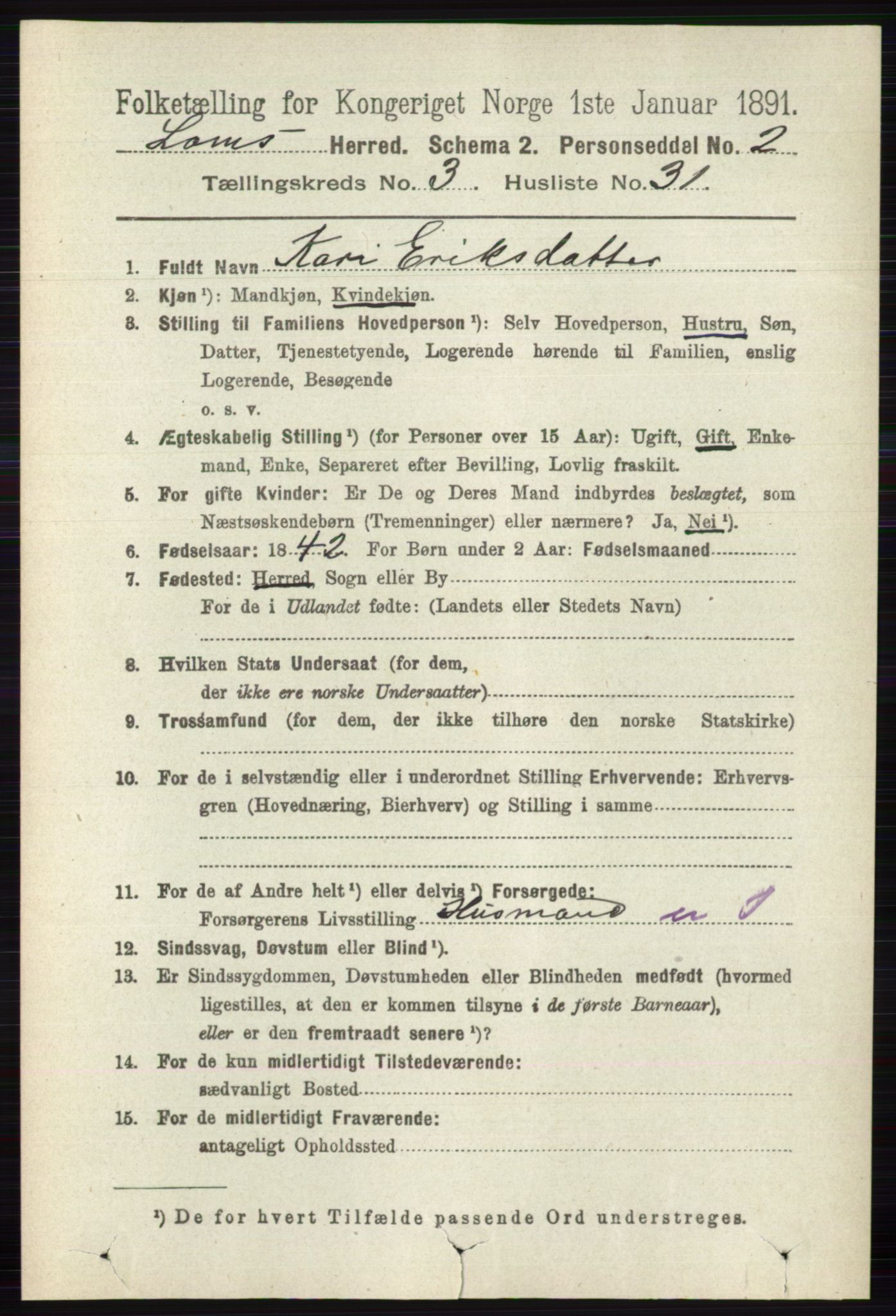 RA, 1891 census for 0514 Lom, 1891, p. 1438