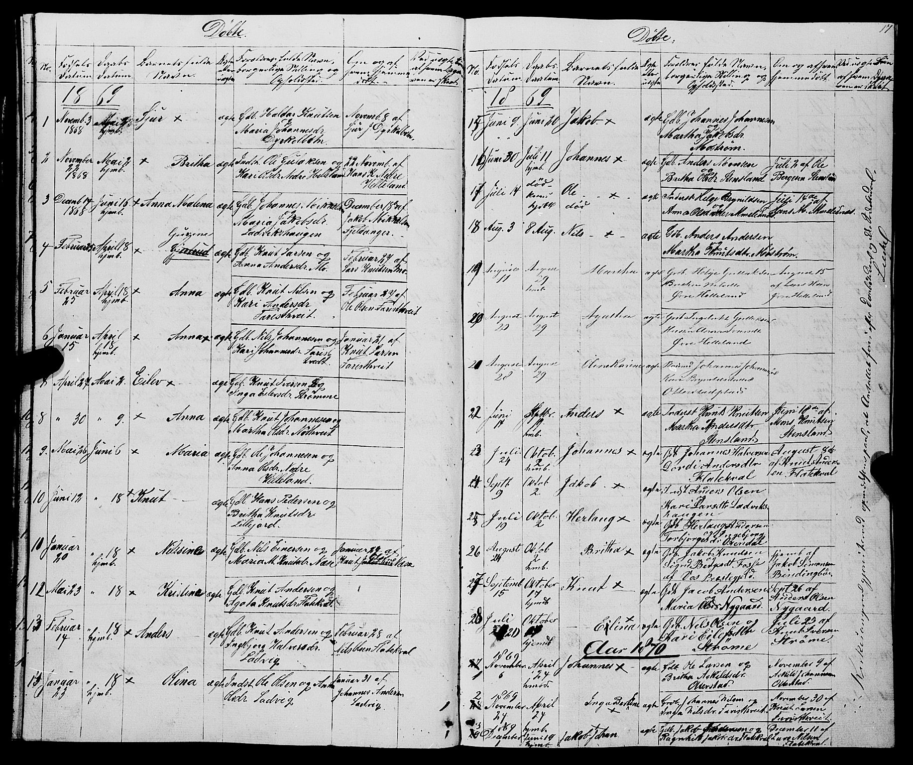 Osterfjorden Soknepresembete, SAB/A-77301: Parish register (copy) no. B 1, 1851-1890, p. 17