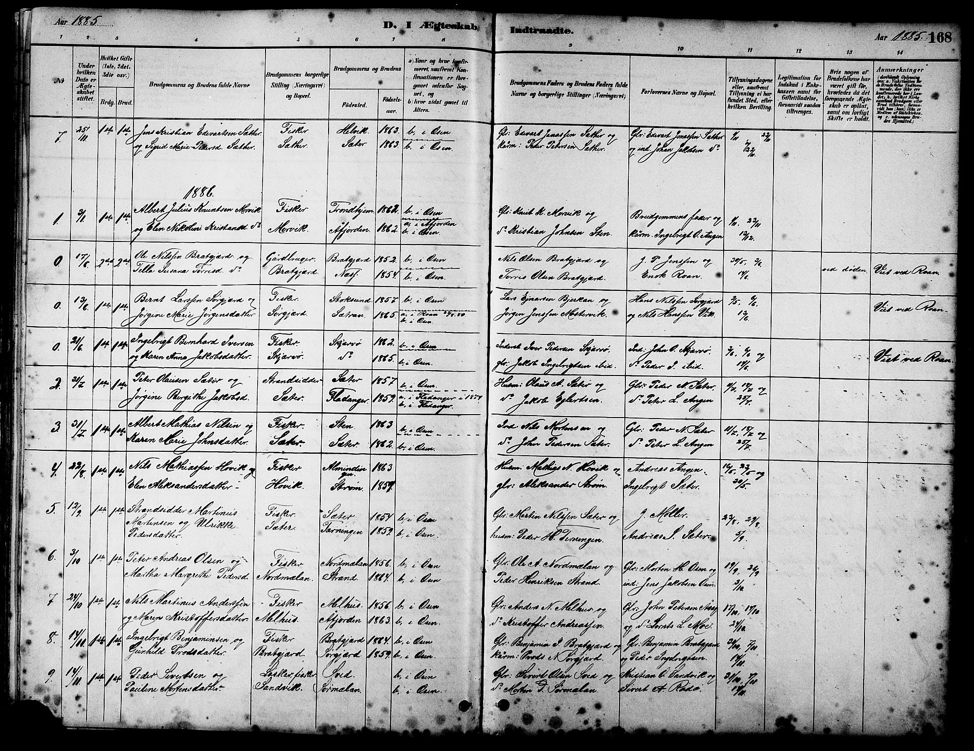 Ministerialprotokoller, klokkerbøker og fødselsregistre - Sør-Trøndelag, SAT/A-1456/658/L0726: Parish register (copy) no. 658C02, 1883-1908, p. 168