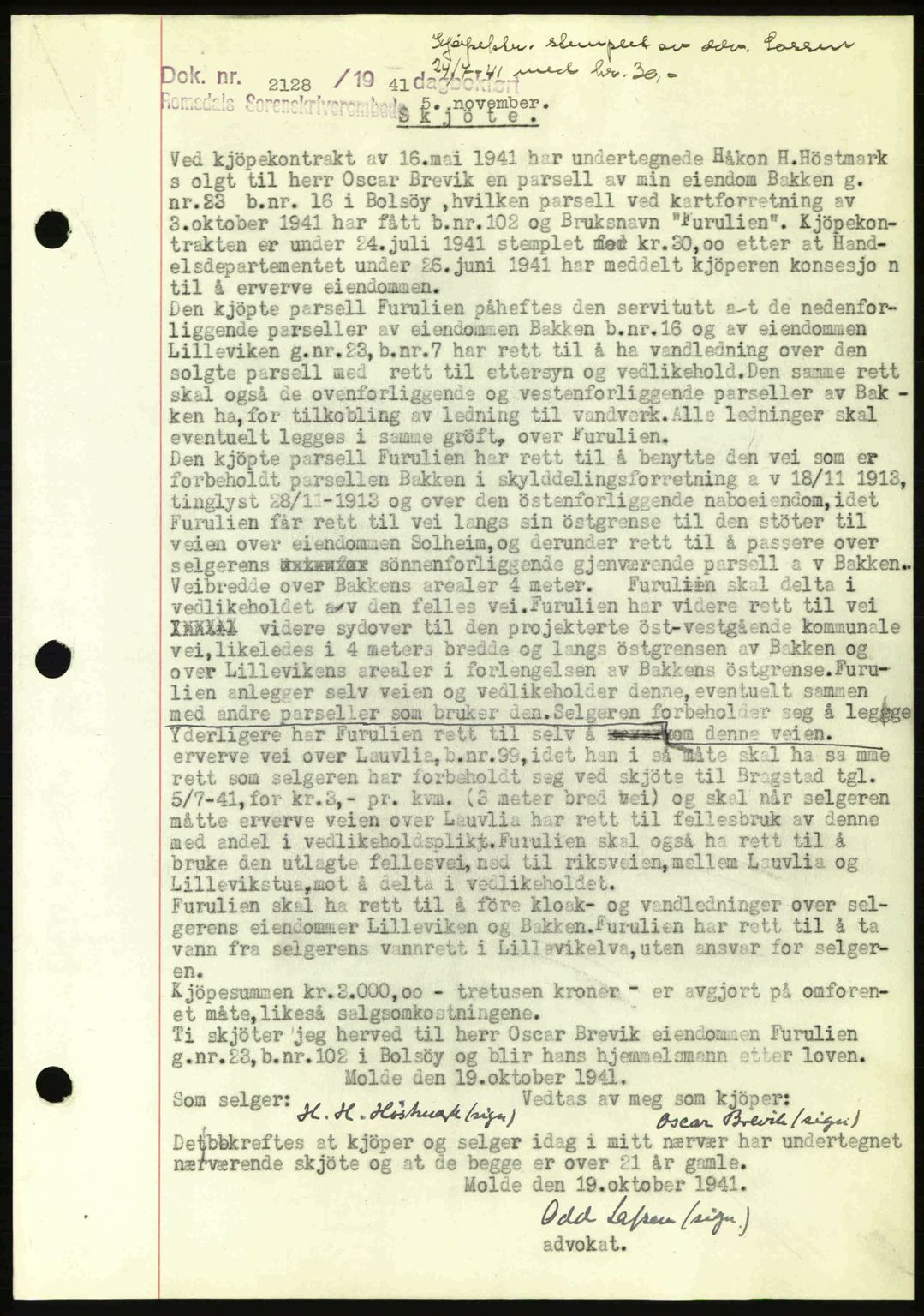 Romsdal sorenskriveri, AV/SAT-A-4149/1/2/2C: Mortgage book no. A11, 1941-1942, Diary no: : 2128/1941