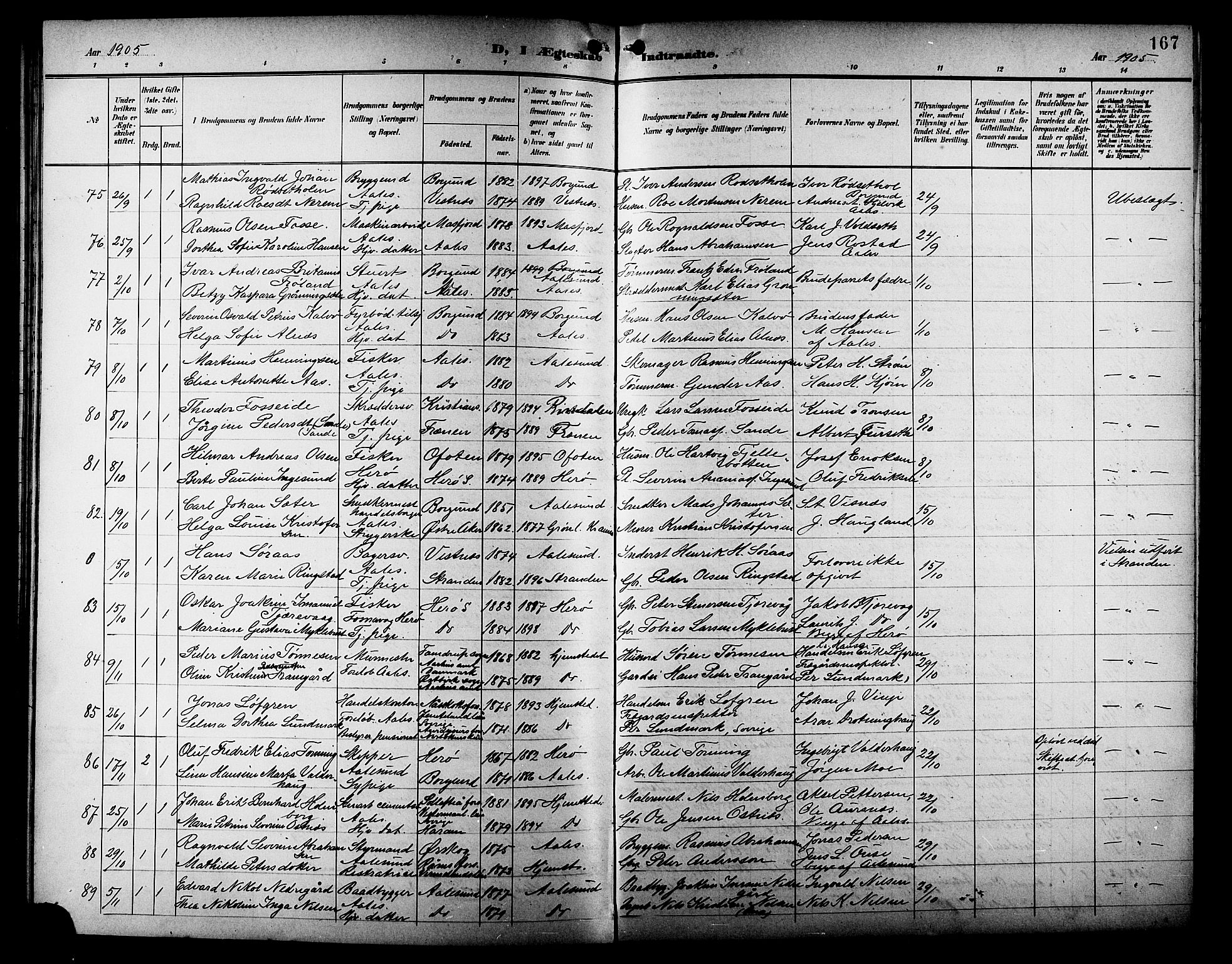 Ministerialprotokoller, klokkerbøker og fødselsregistre - Møre og Romsdal, AV/SAT-A-1454/529/L0469: Parish register (copy) no. 529C06, 1898-1906, p. 167