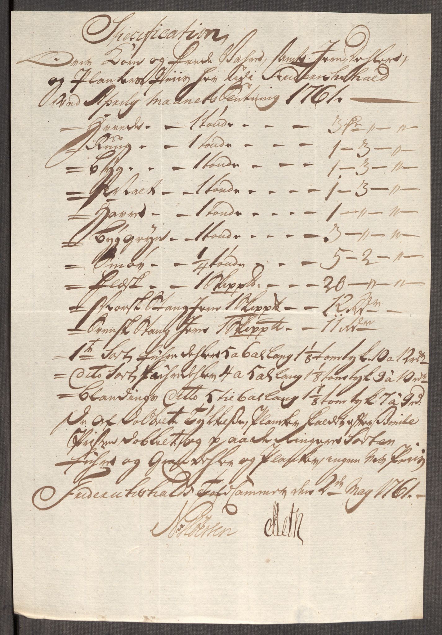 Rentekammeret inntil 1814, Realistisk ordnet avdeling, AV/RA-EA-4070/Oe/L0007: [Ø1]: Priskuranter, 1761-1763, p. 10