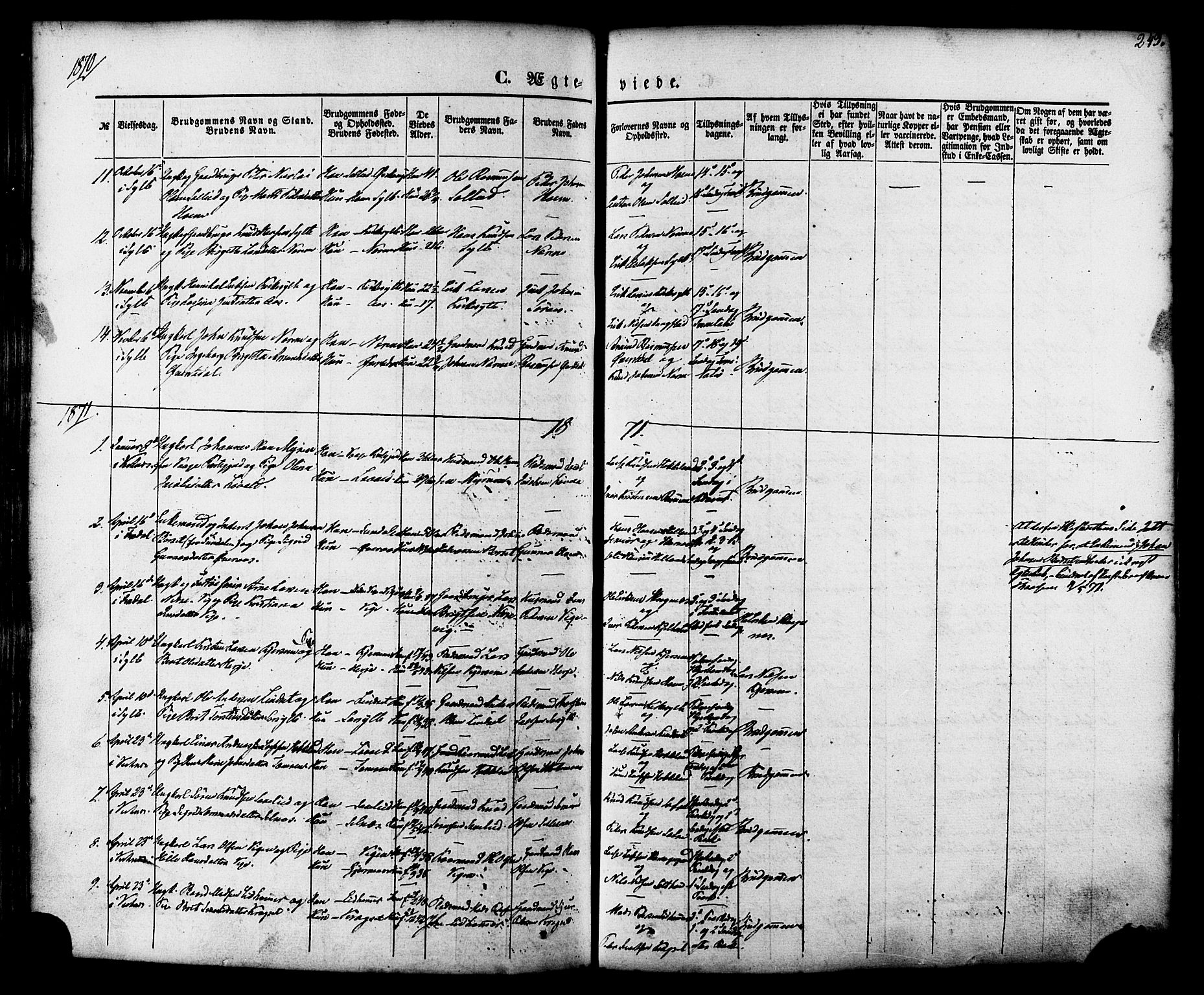 Ministerialprotokoller, klokkerbøker og fødselsregistre - Møre og Romsdal, SAT/A-1454/539/L0529: Parish register (official) no. 539A02, 1848-1872, p. 249