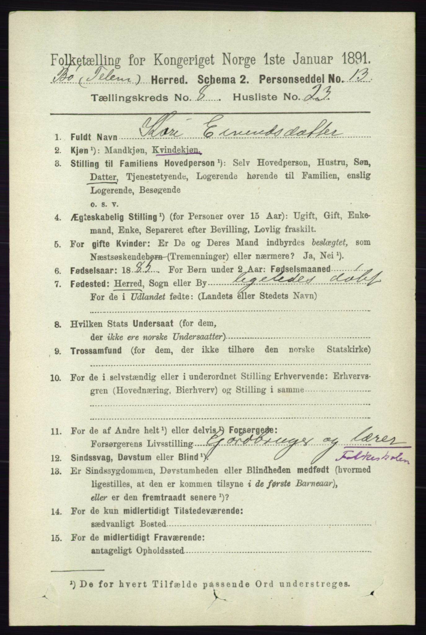 RA, 1891 census for 0821 Bø, 1891, p. 2687