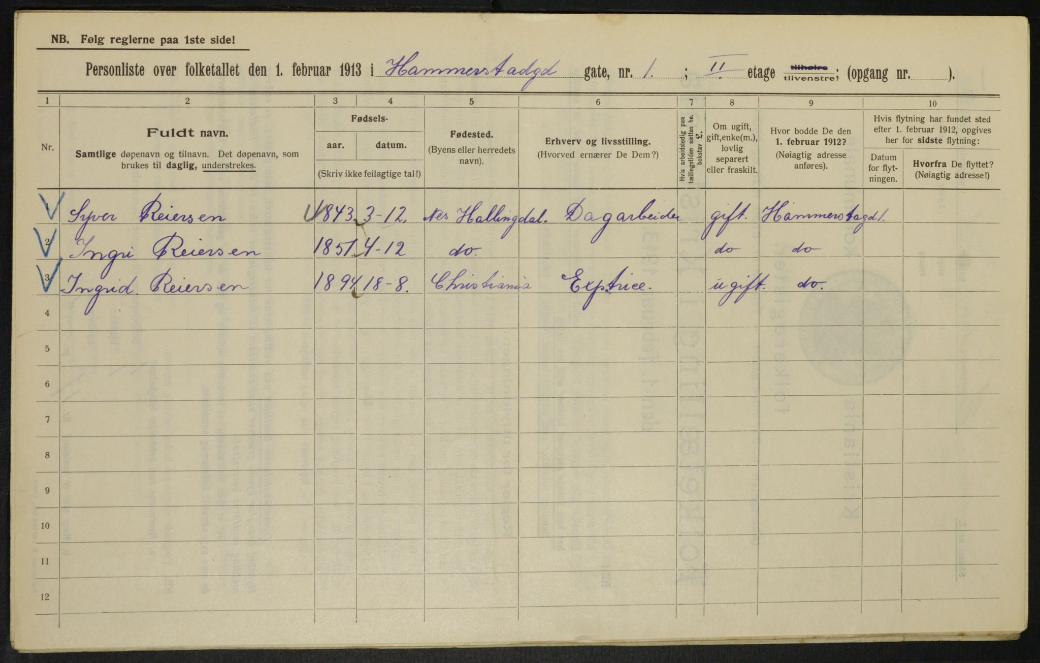 OBA, Municipal Census 1913 for Kristiania, 1913, p. 34590