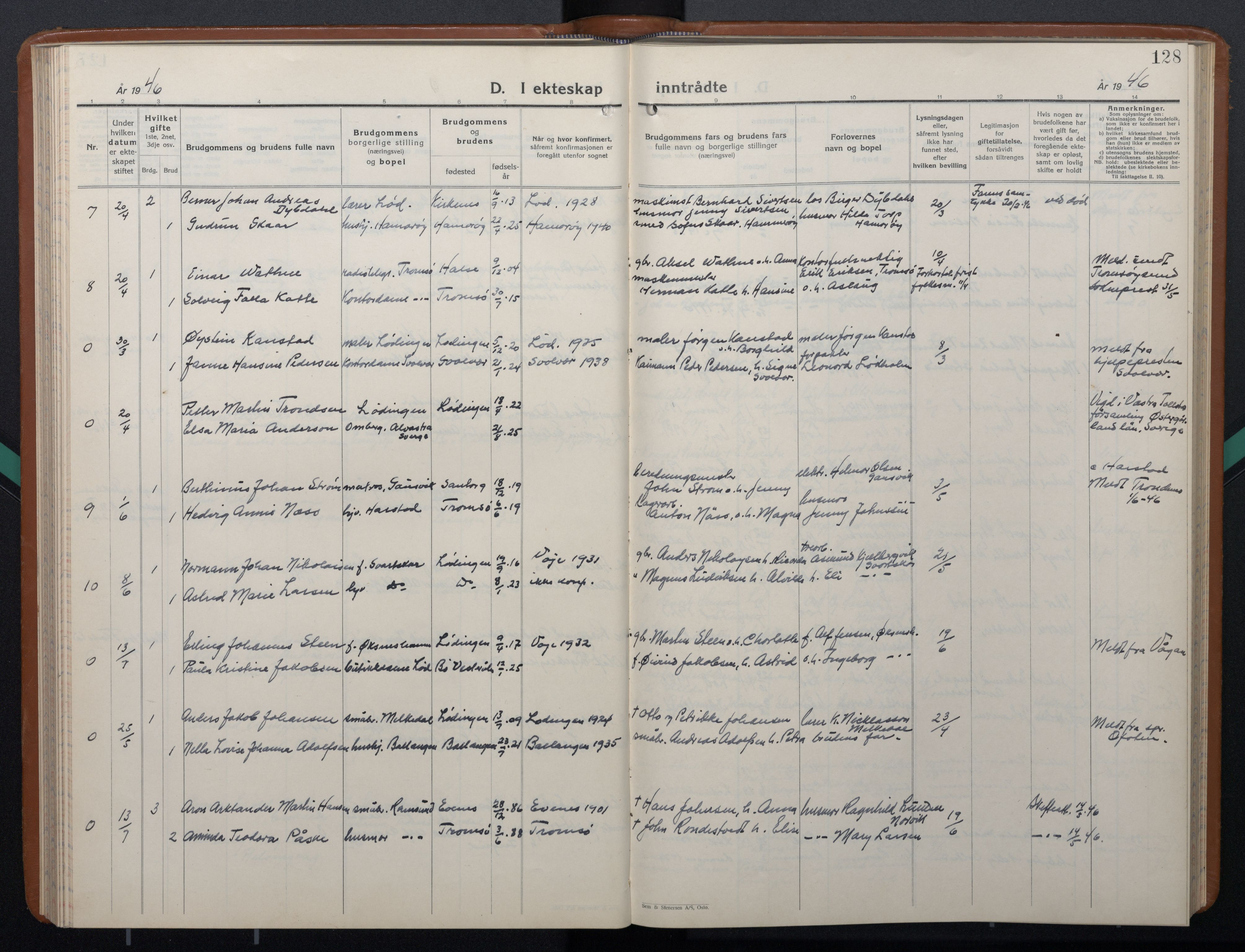 Ministerialprotokoller, klokkerbøker og fødselsregistre - Nordland, SAT/A-1459/872/L1051: Parish register (copy) no. 872C07, 1939-1947, p. 128