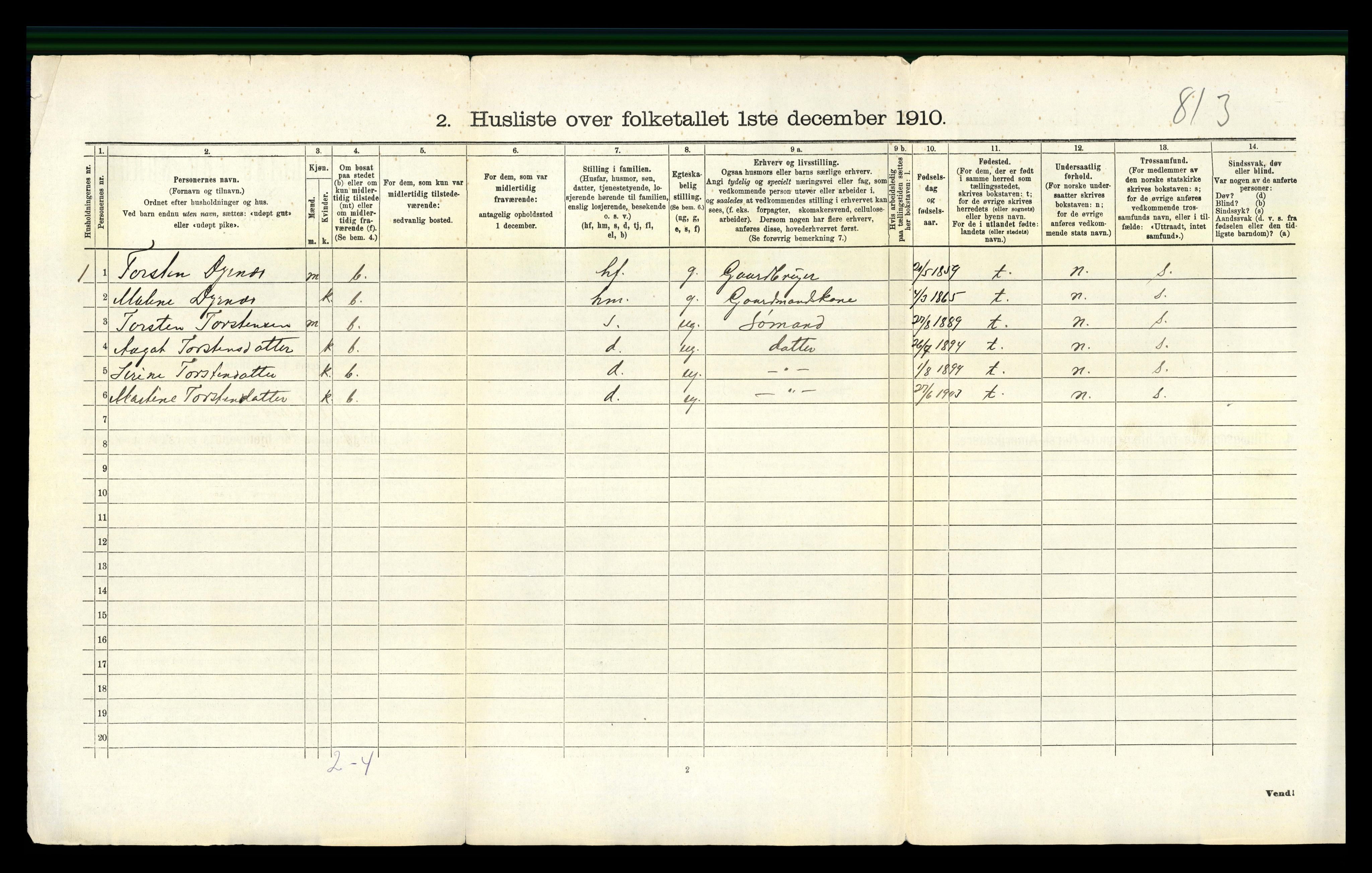 RA, 1910 census for Fjelberg, 1910, p. 720