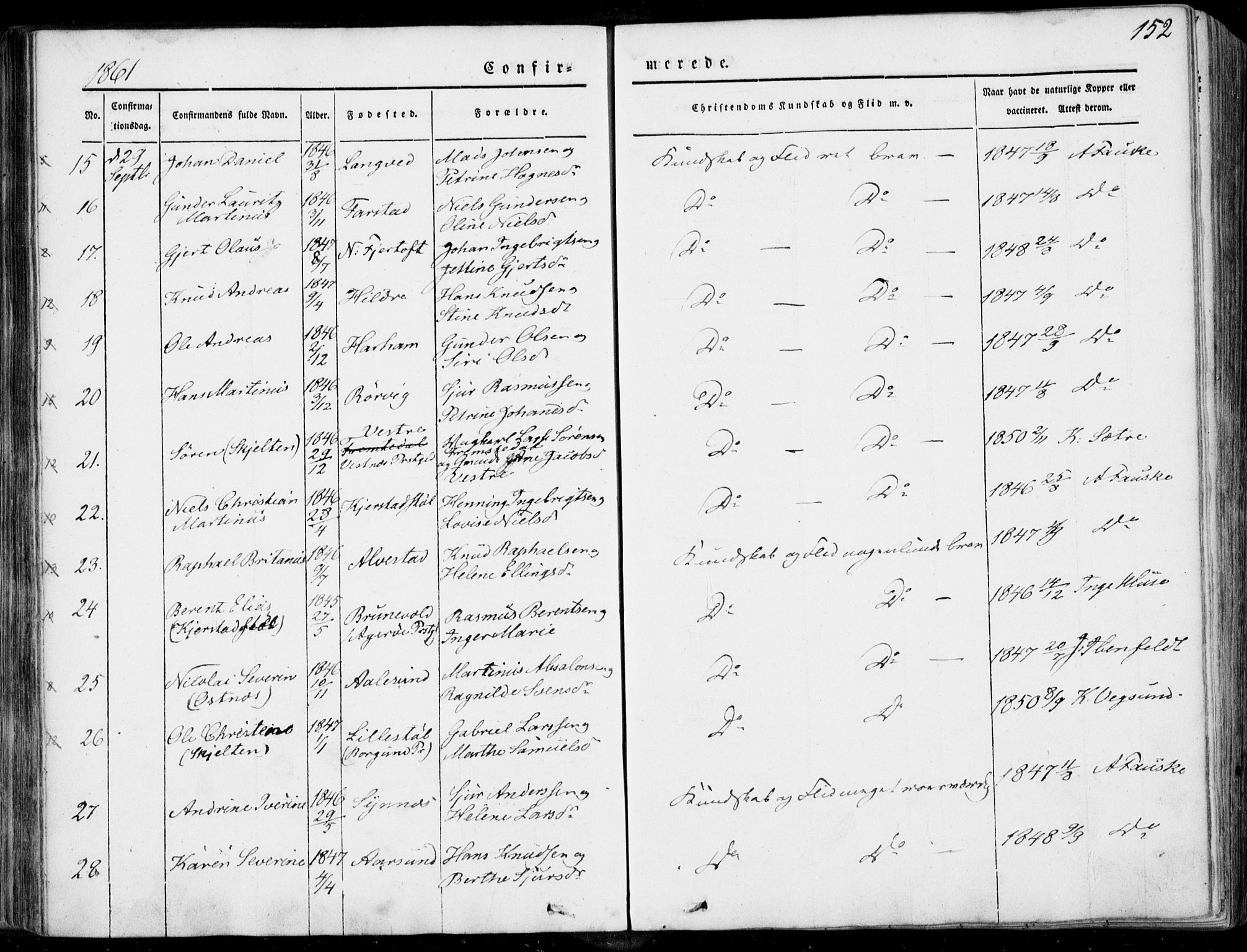 Ministerialprotokoller, klokkerbøker og fødselsregistre - Møre og Romsdal, SAT/A-1454/536/L0497: Parish register (official) no. 536A06, 1845-1865, p. 152