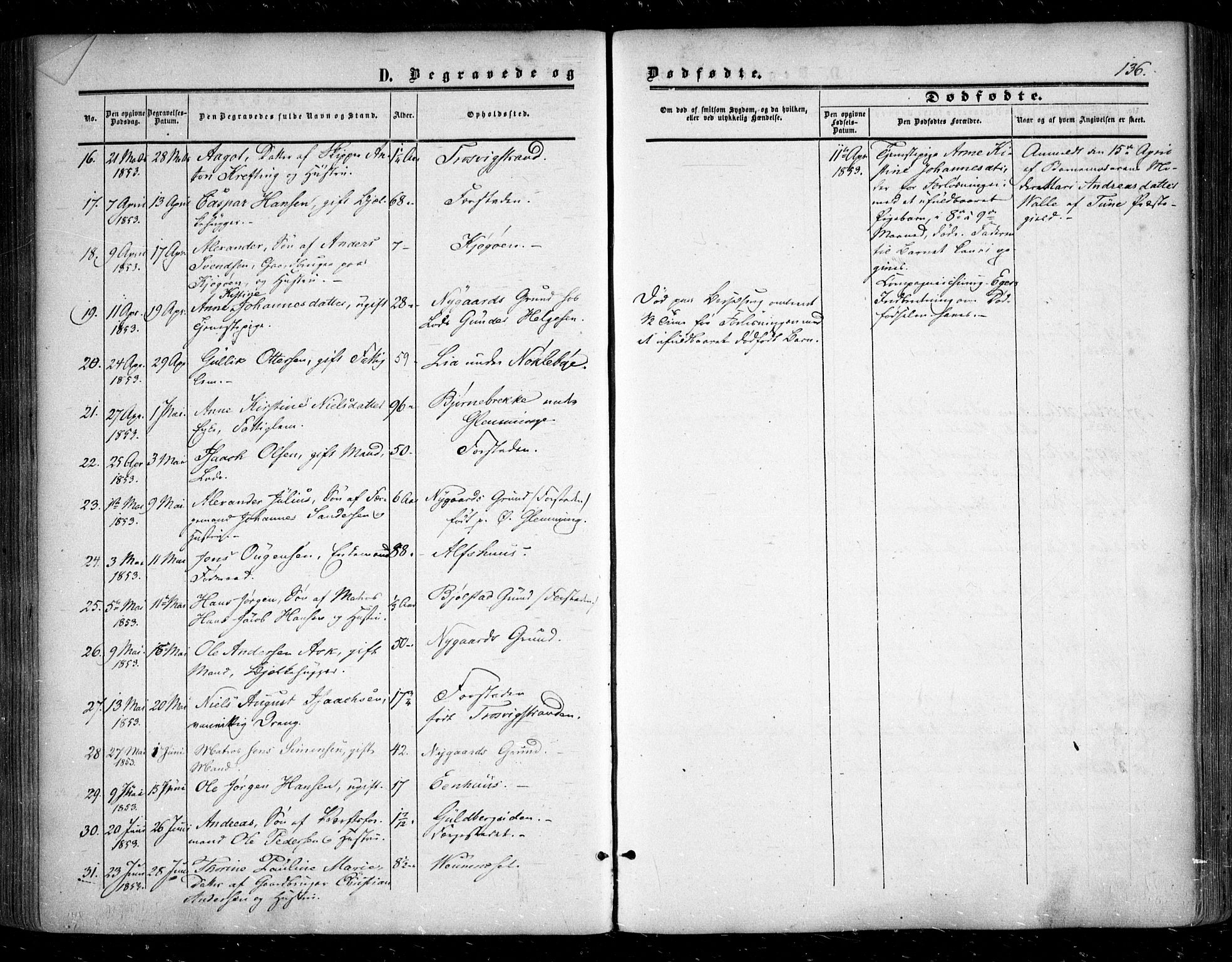 Glemmen prestekontor Kirkebøker, AV/SAO-A-10908/F/Fa/L0007: Parish register (official) no. 7, 1853-1862, p. 136