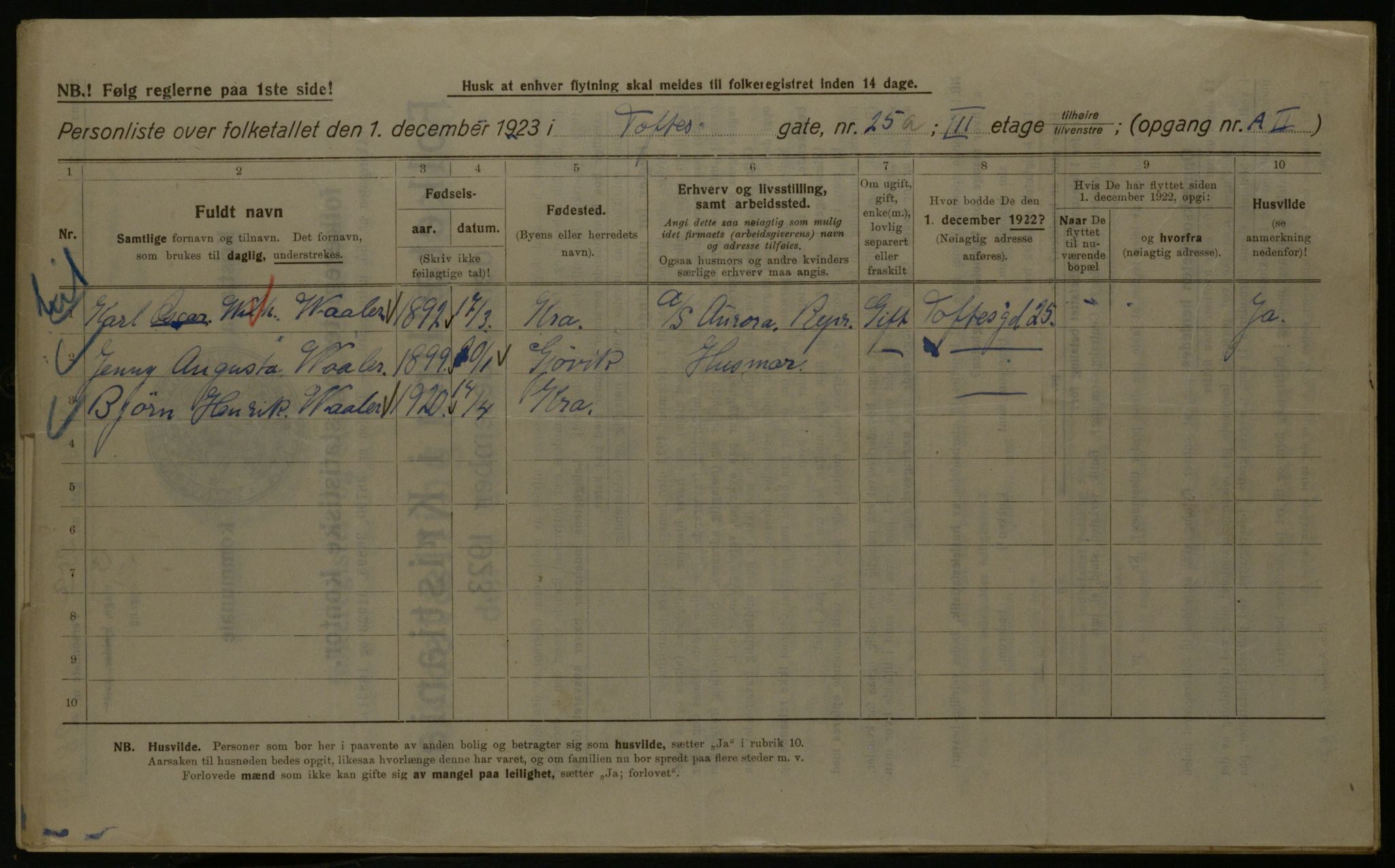 OBA, Municipal Census 1923 for Kristiania, 1923, p. 123615