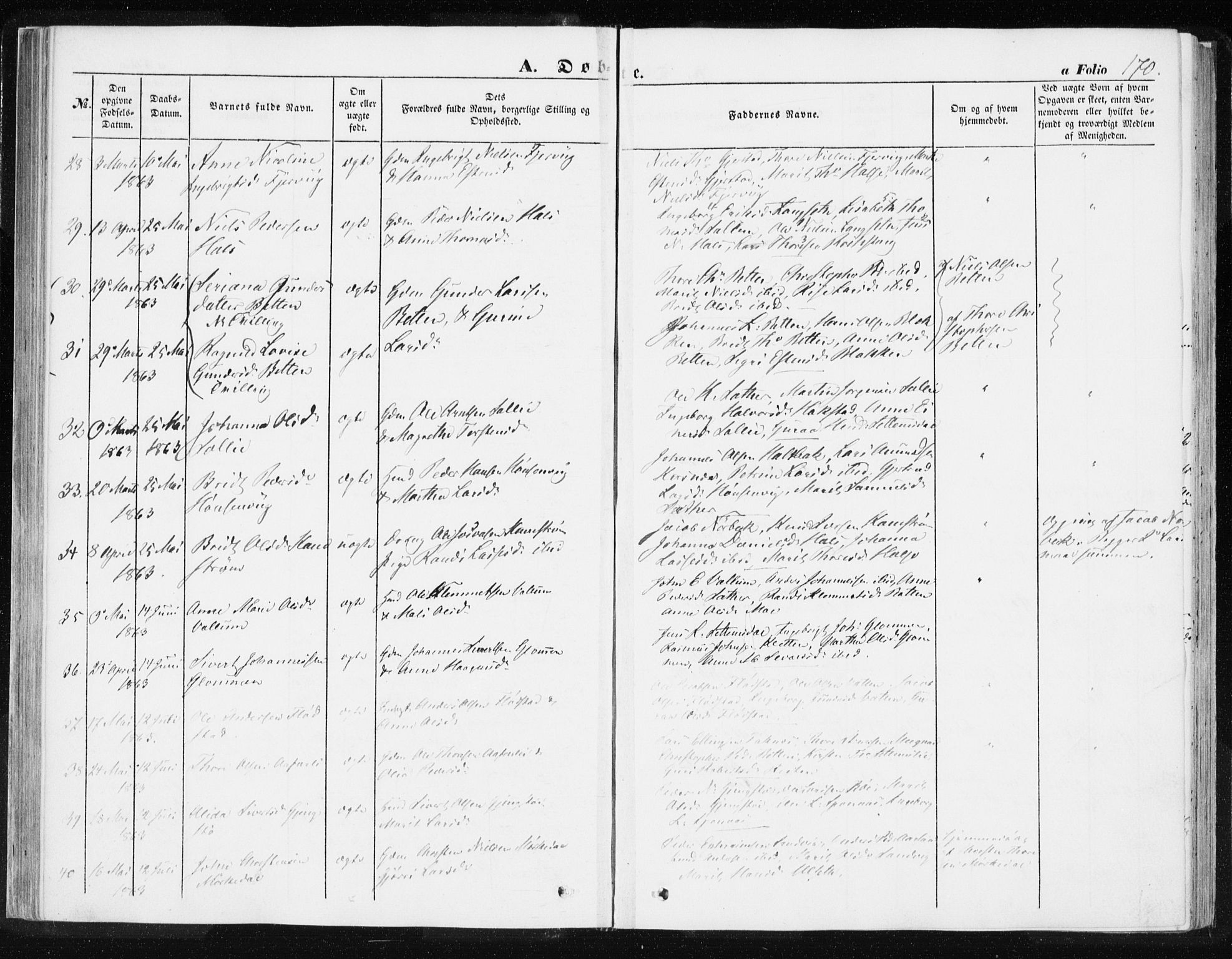 Ministerialprotokoller, klokkerbøker og fødselsregistre - Møre og Romsdal, AV/SAT-A-1454/576/L0883: Parish register (official) no. 576A01, 1849-1865, p. 170