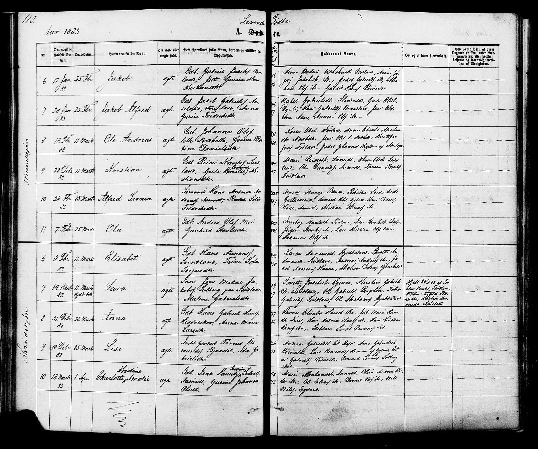 Kvinesdal sokneprestkontor, SAK/1111-0026/F/Fa/Fab/L0007: Parish register (official) no. A 7, 1870-1885, p. 110