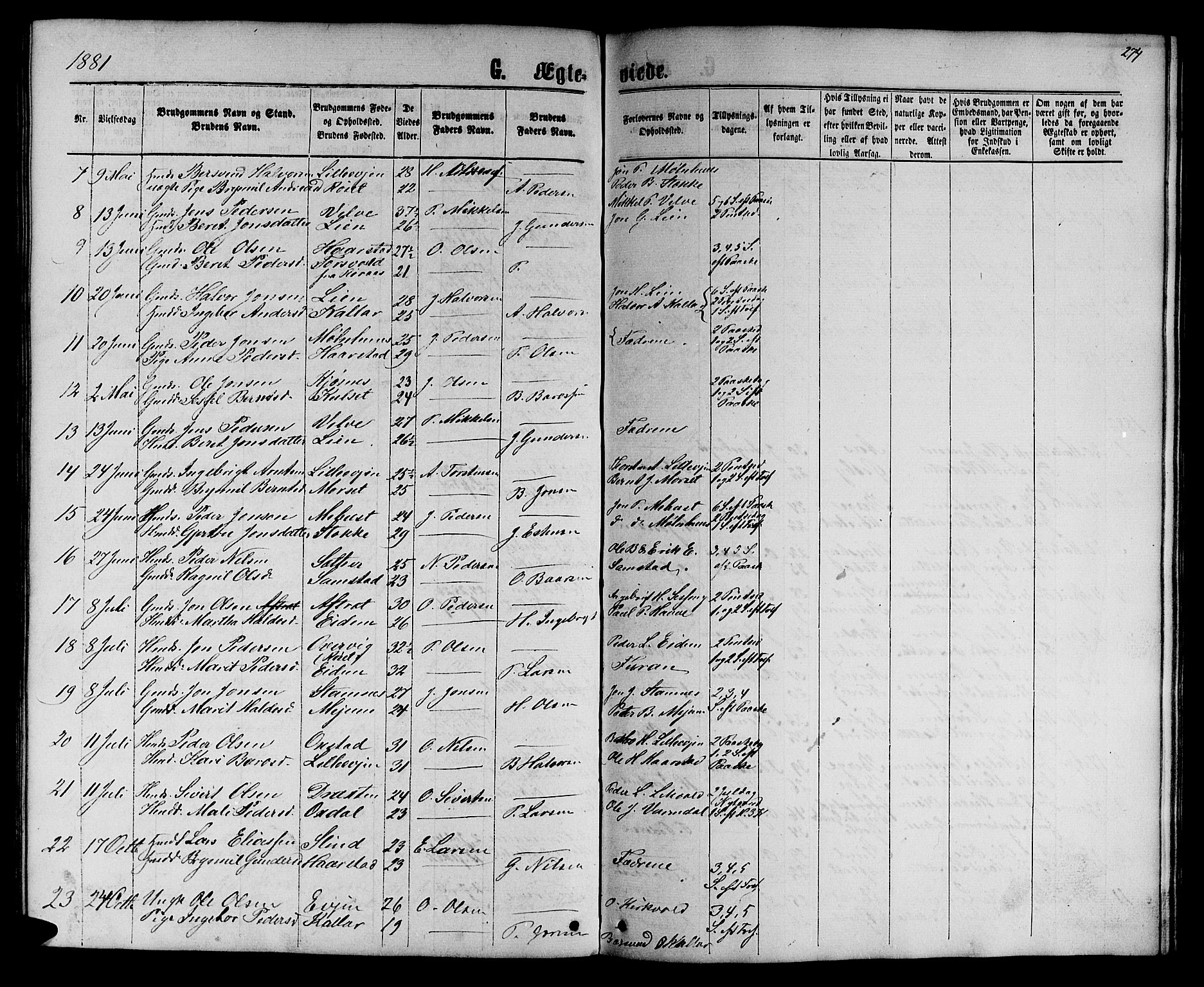 Ministerialprotokoller, klokkerbøker og fødselsregistre - Sør-Trøndelag, AV/SAT-A-1456/695/L1156: Parish register (copy) no. 695C07, 1869-1888, p. 274