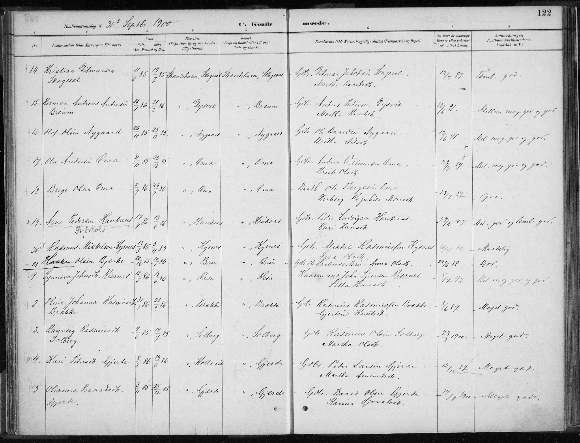 Strandebarm sokneprestembete, AV/SAB-A-78401/H/Haa: Parish register (official) no. B  1, 1886-1908, p. 122