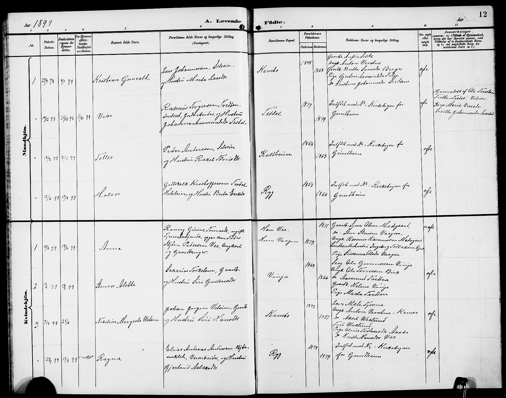 Etne sokneprestembete, SAB/A-75001/H/Hab: Parish register (copy) no. A 6, 1897-1924, p. 12