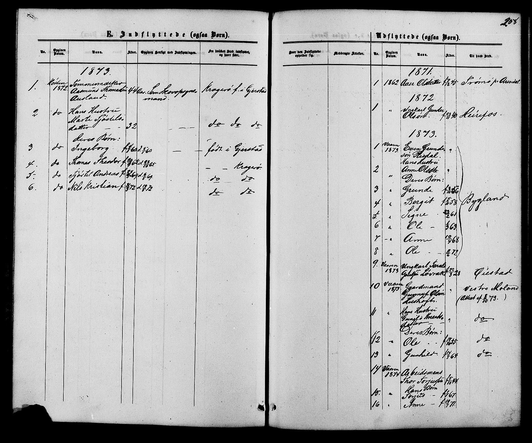 Herefoss sokneprestkontor, SAK/1111-0019/F/Fb/Fbc/L0002: Parish register (copy) no. B 2, 1867-1886, p. 258