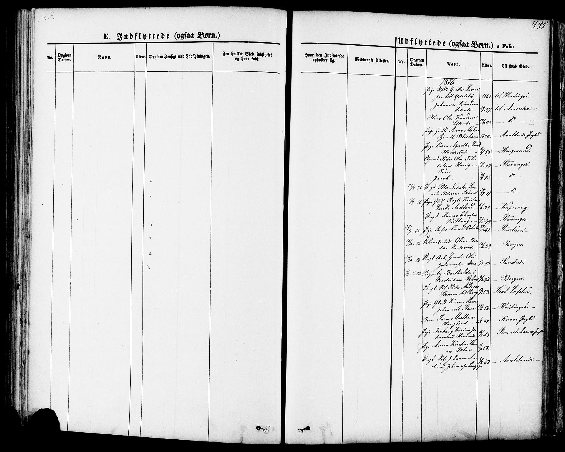 Skudenes sokneprestkontor, SAST/A -101849/H/Ha/Haa/L0006: Parish register (official) no. A 4, 1864-1881, p. 445